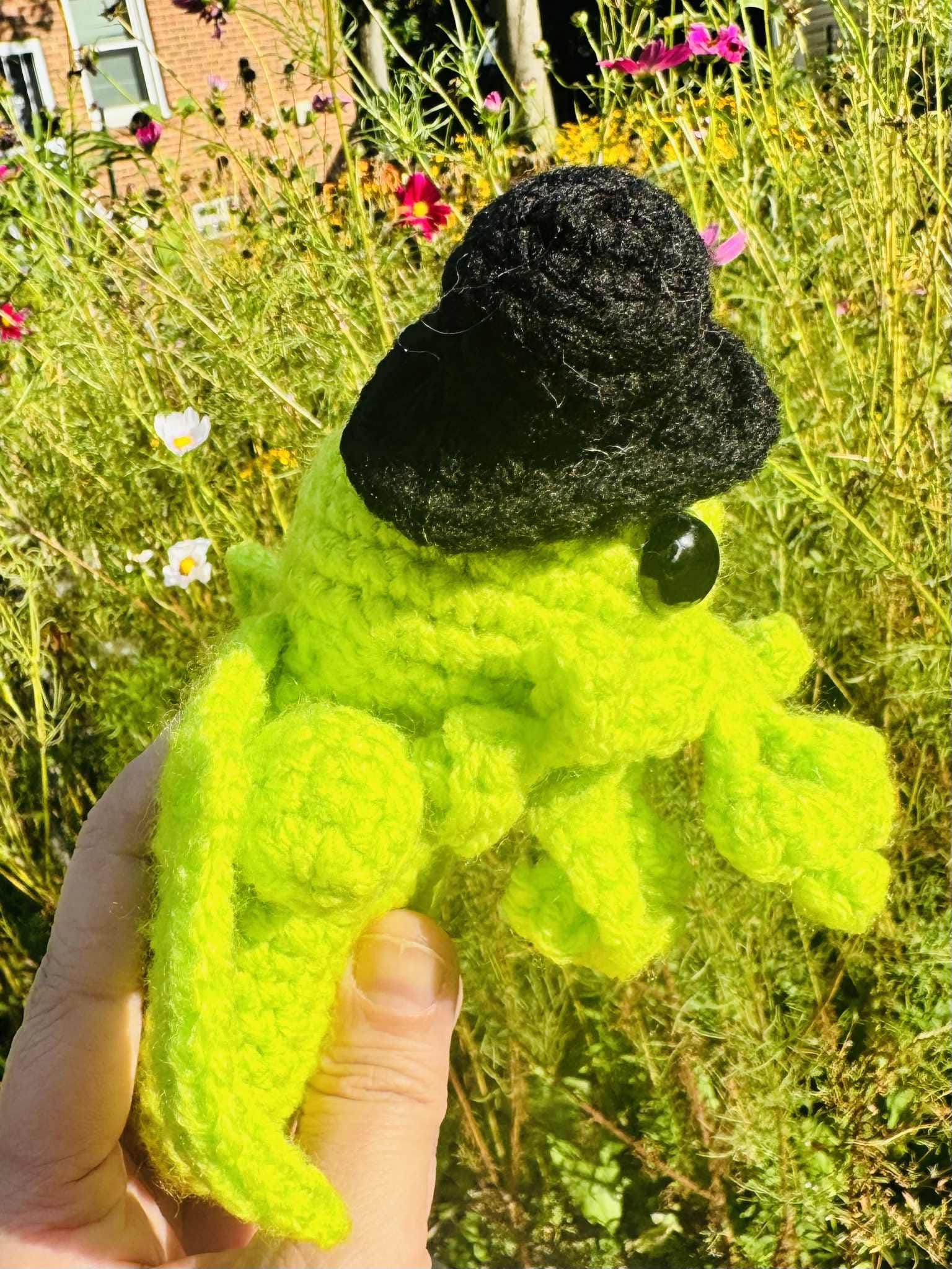 Crochet Cthulu with Top Hat Plushie- Handmade Lovecraftian Monster Plush Toy