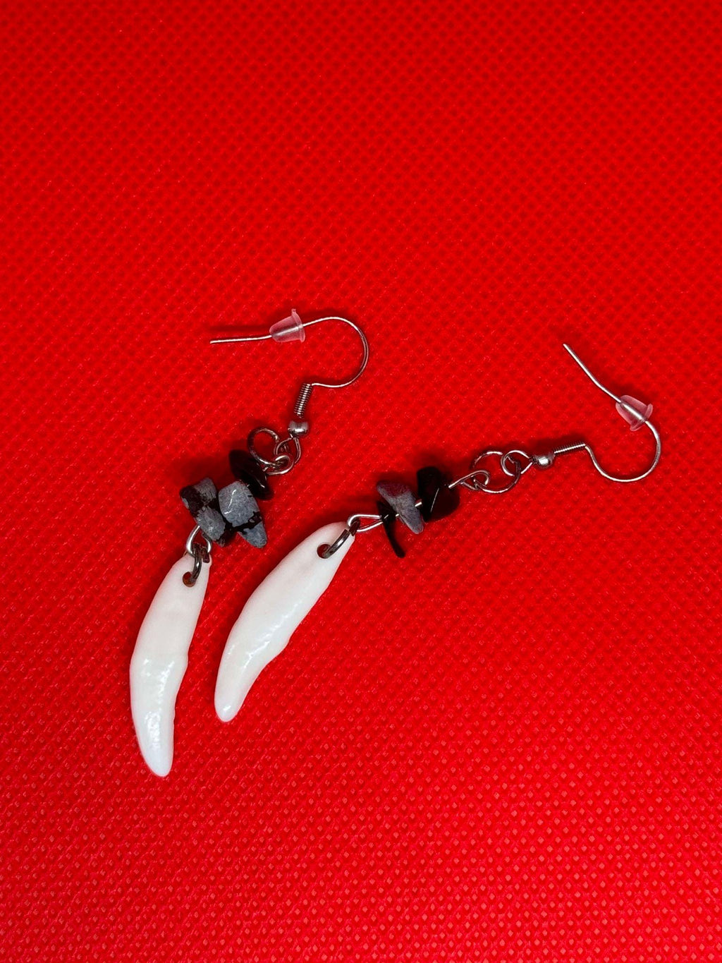 Genuine Coyote Fang Earring with Spotted Obsidian Detail- Ethically Sourced Taxidermy Jewelry