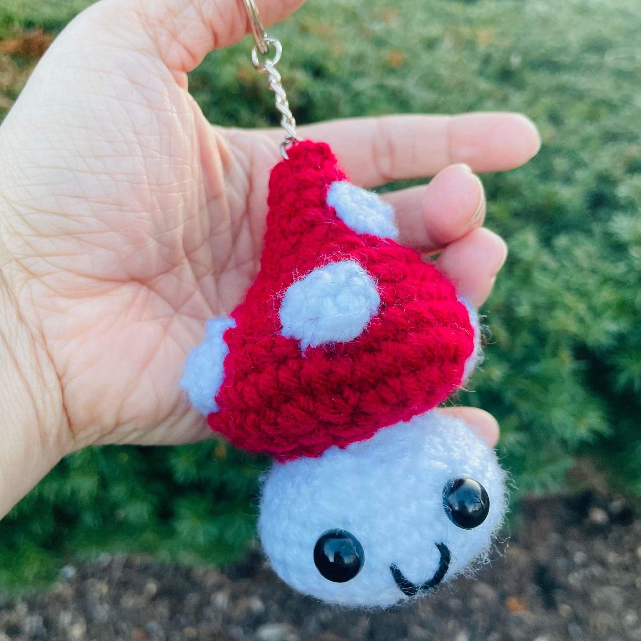 Crochet Mushroom Keychain: Cottagecore Red and White Amigurumi