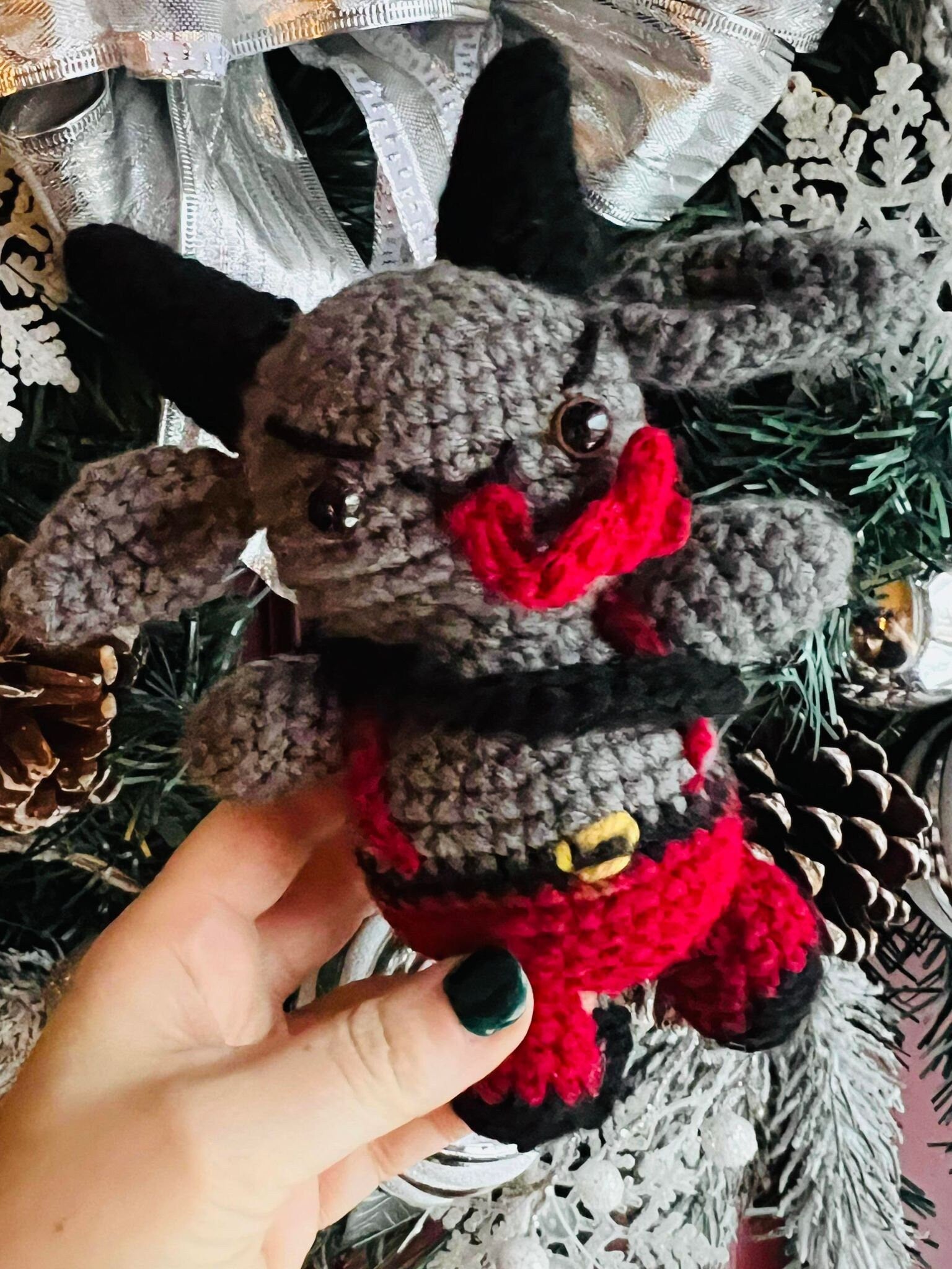 Krampus Plushie- Crochet Krampus with Backpack- Handmade Doll
