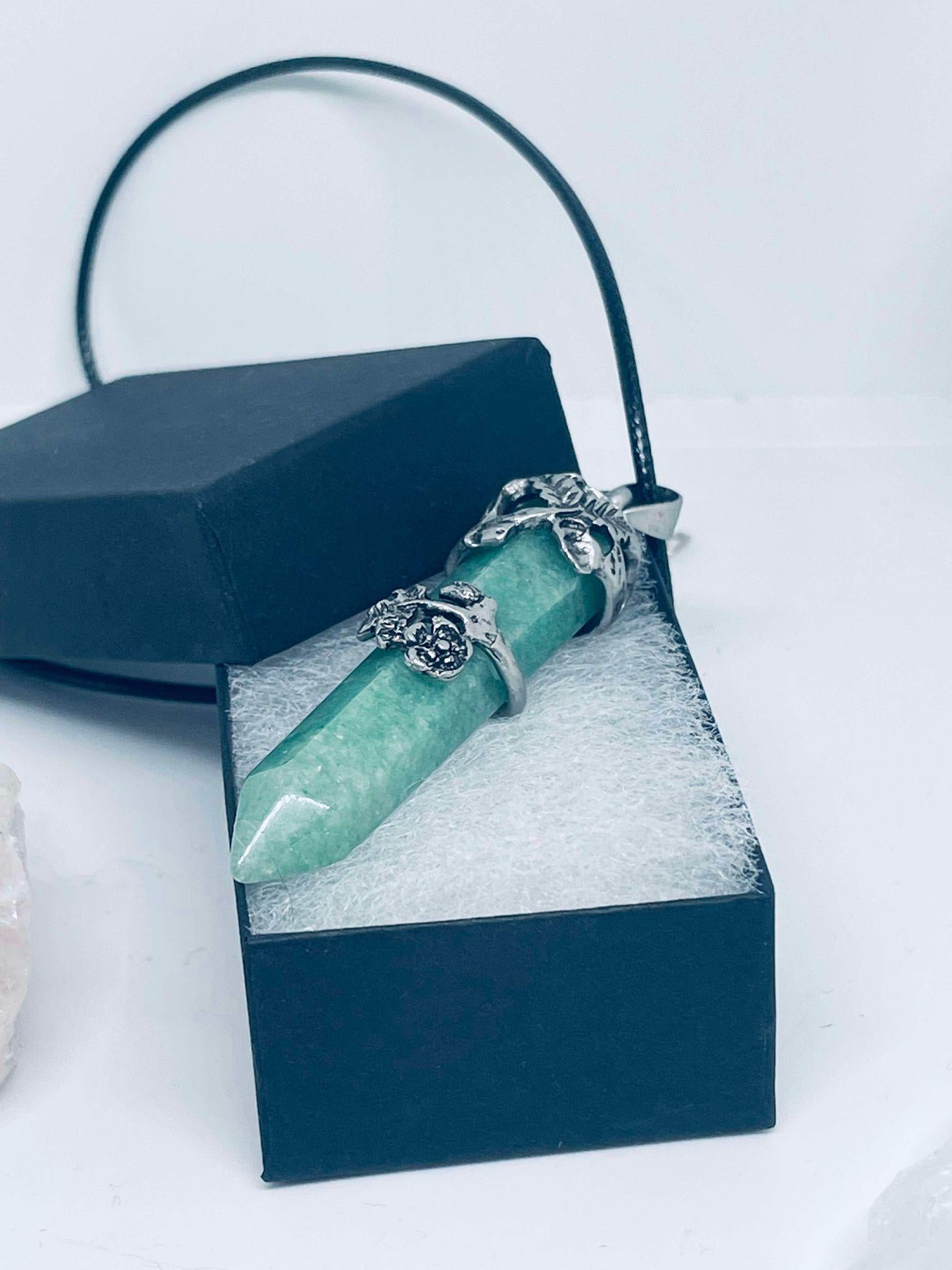 Genuine Crystal Pendant Necklace with Silver Floral Wrap Design