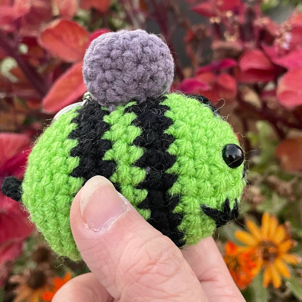 Crochet Zombee Key Ring- Zombie Bee- Amigurumi Bee- Halloween Plush Keychain