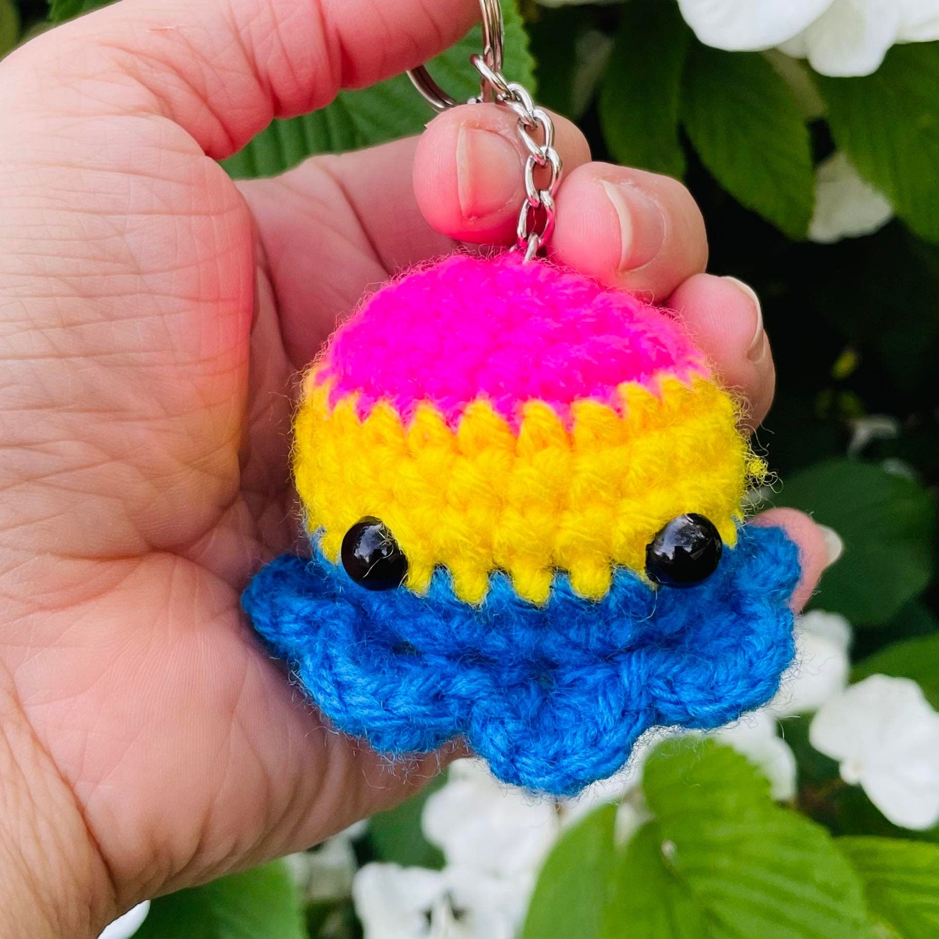 Crochet Pride Flag Octopus Keychain: LGBT Amigurumi