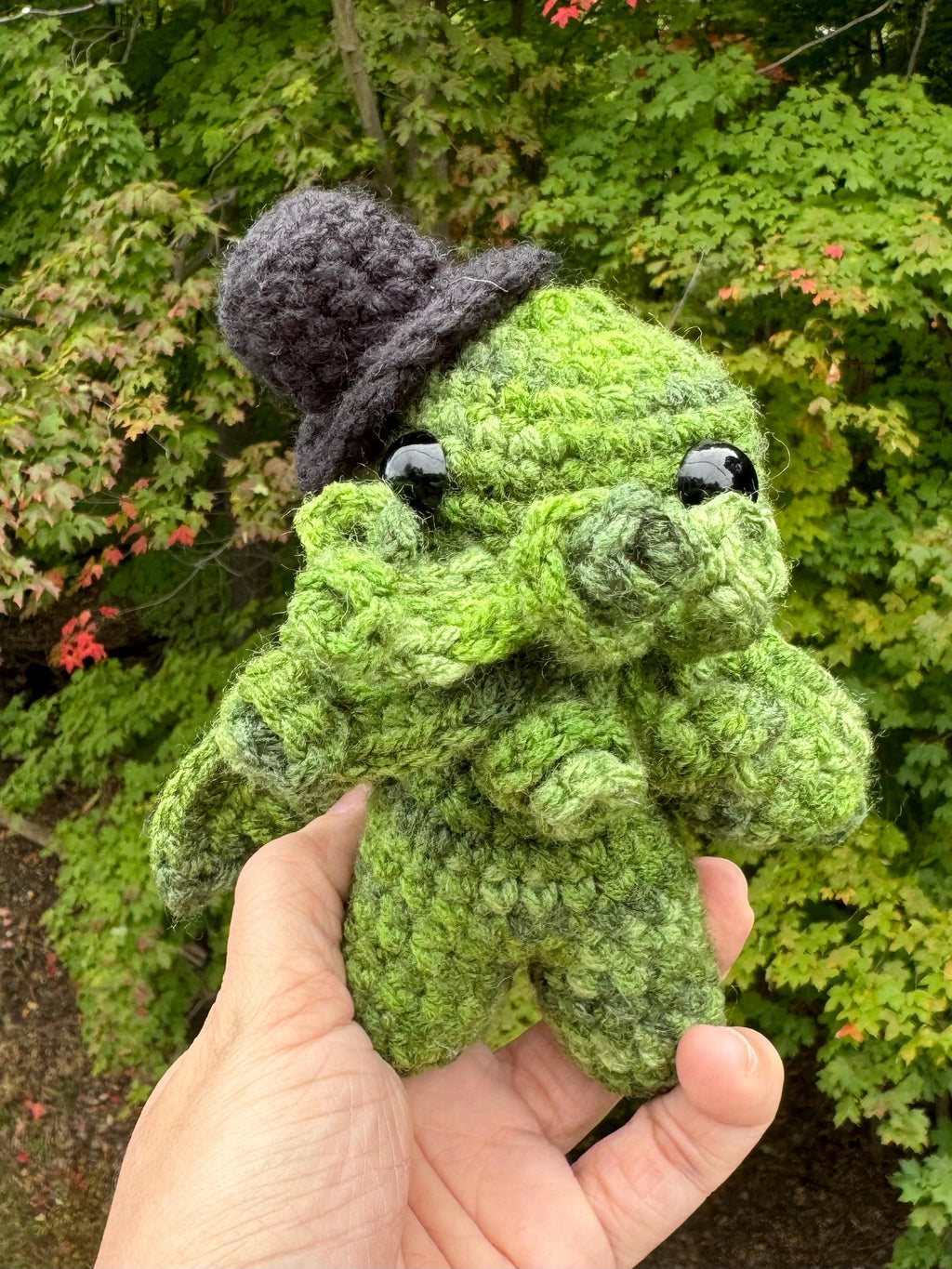 Crochet Cthulu with Top Hat Plushie- Handmade Lovecraftian Monster Plush Toy