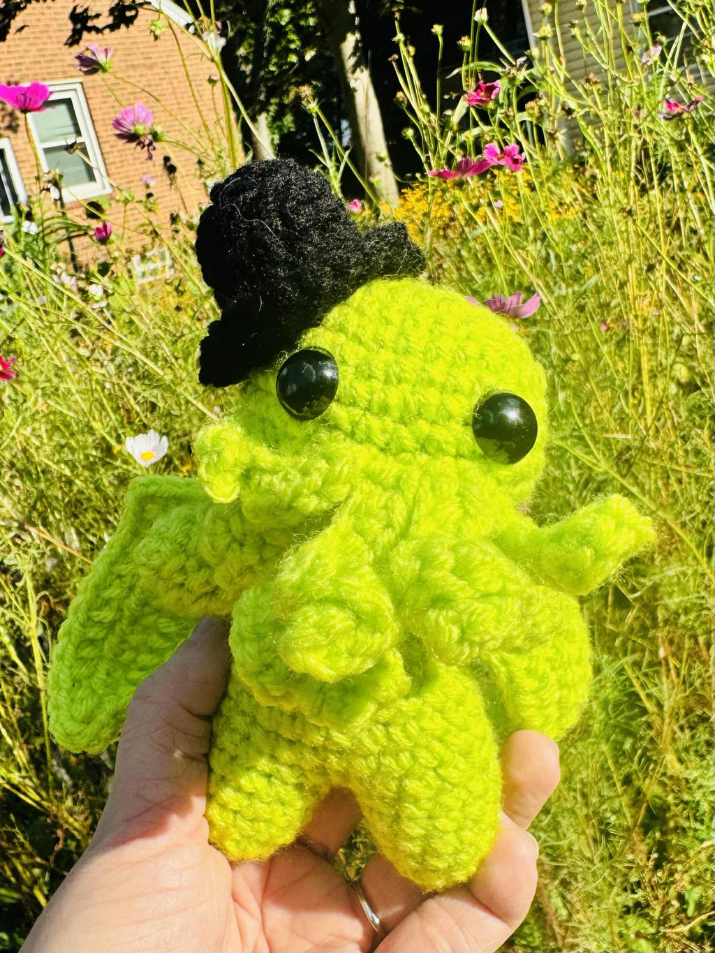 Crochet Cthulu with Top Hat Plushie- Handmade Lovecraftian Monster Plush Toy