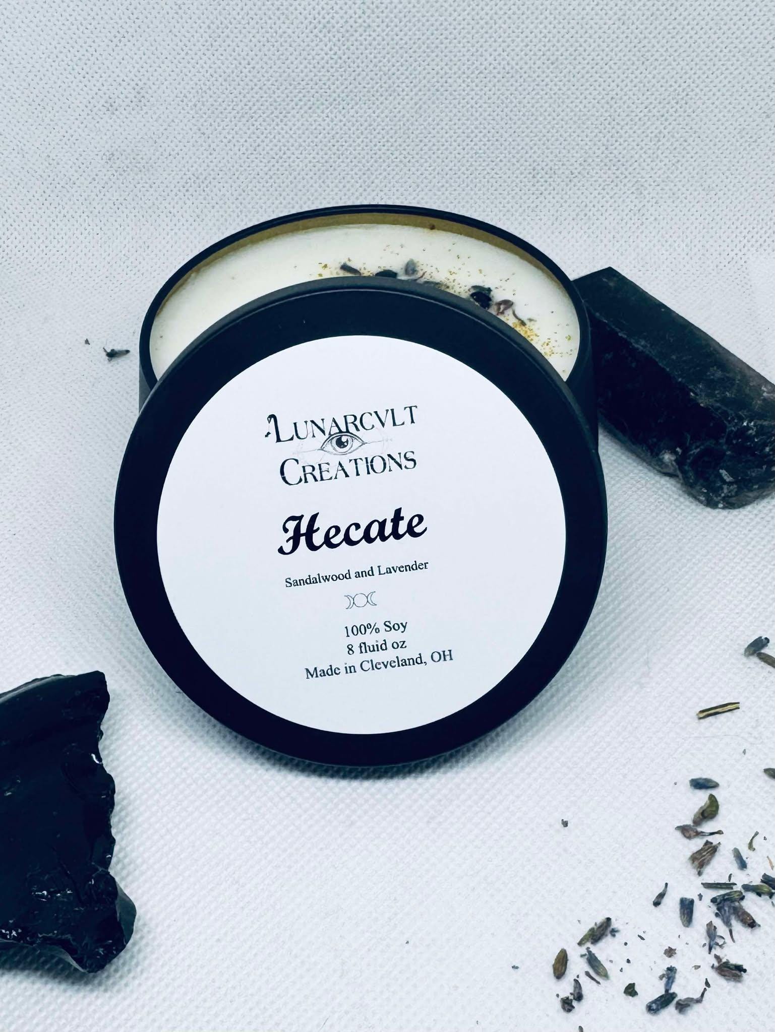 Hecate Goddess Candle- Sandalwood and Lavender Scented Soy Candle- Intention Candle