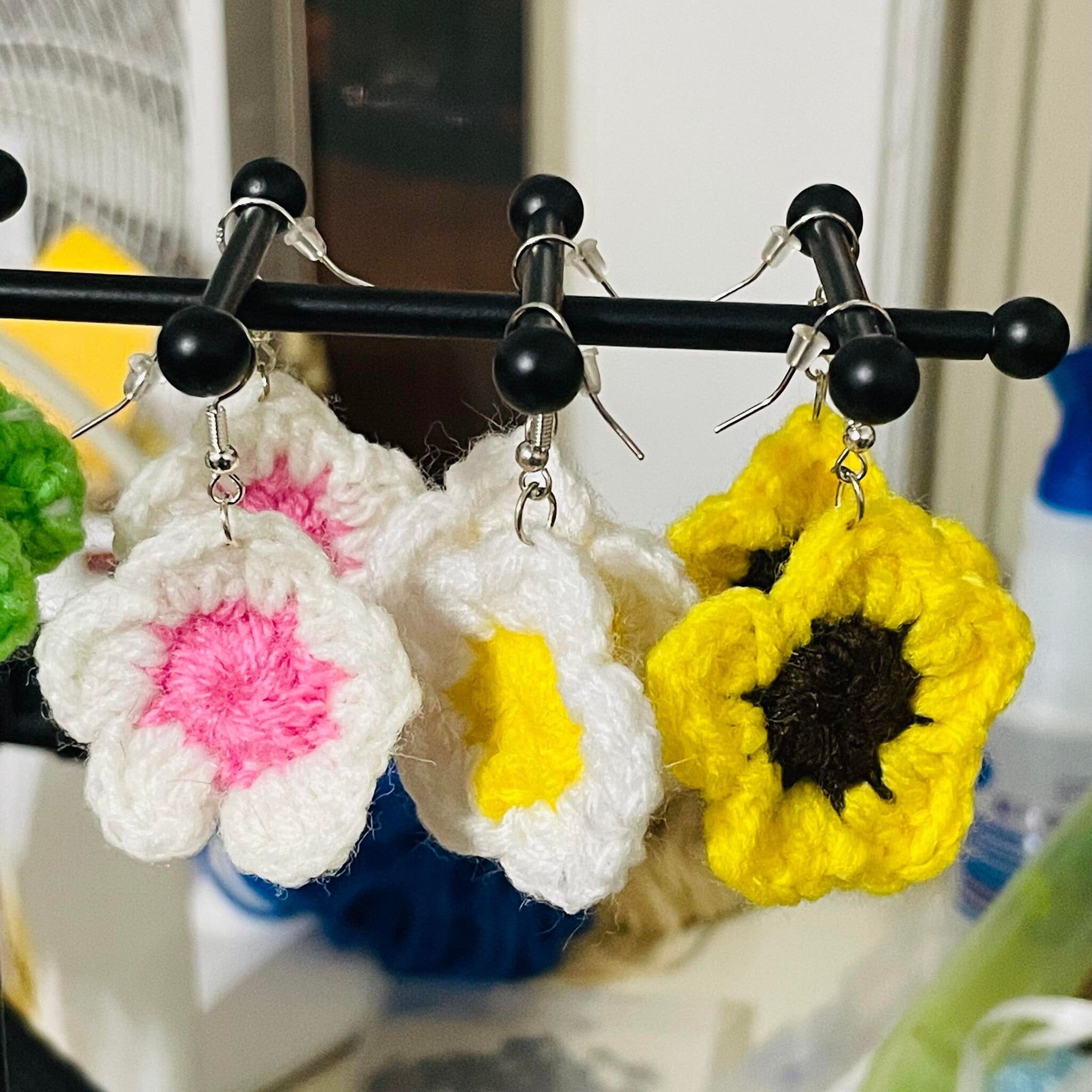 Crochet Flower Earrings: Cottagecore Cherry Blossom & Daisy