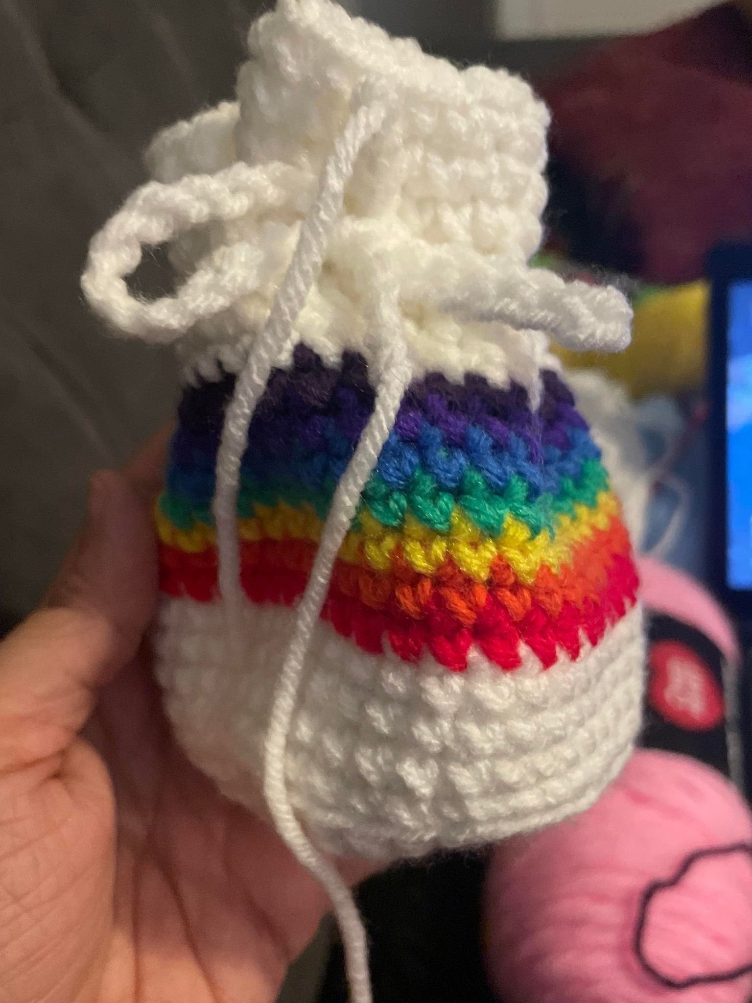 Crochet Rainbow Keepsake Pouch- Crystal Pouch- Dice Bag- LGBTQ Pride