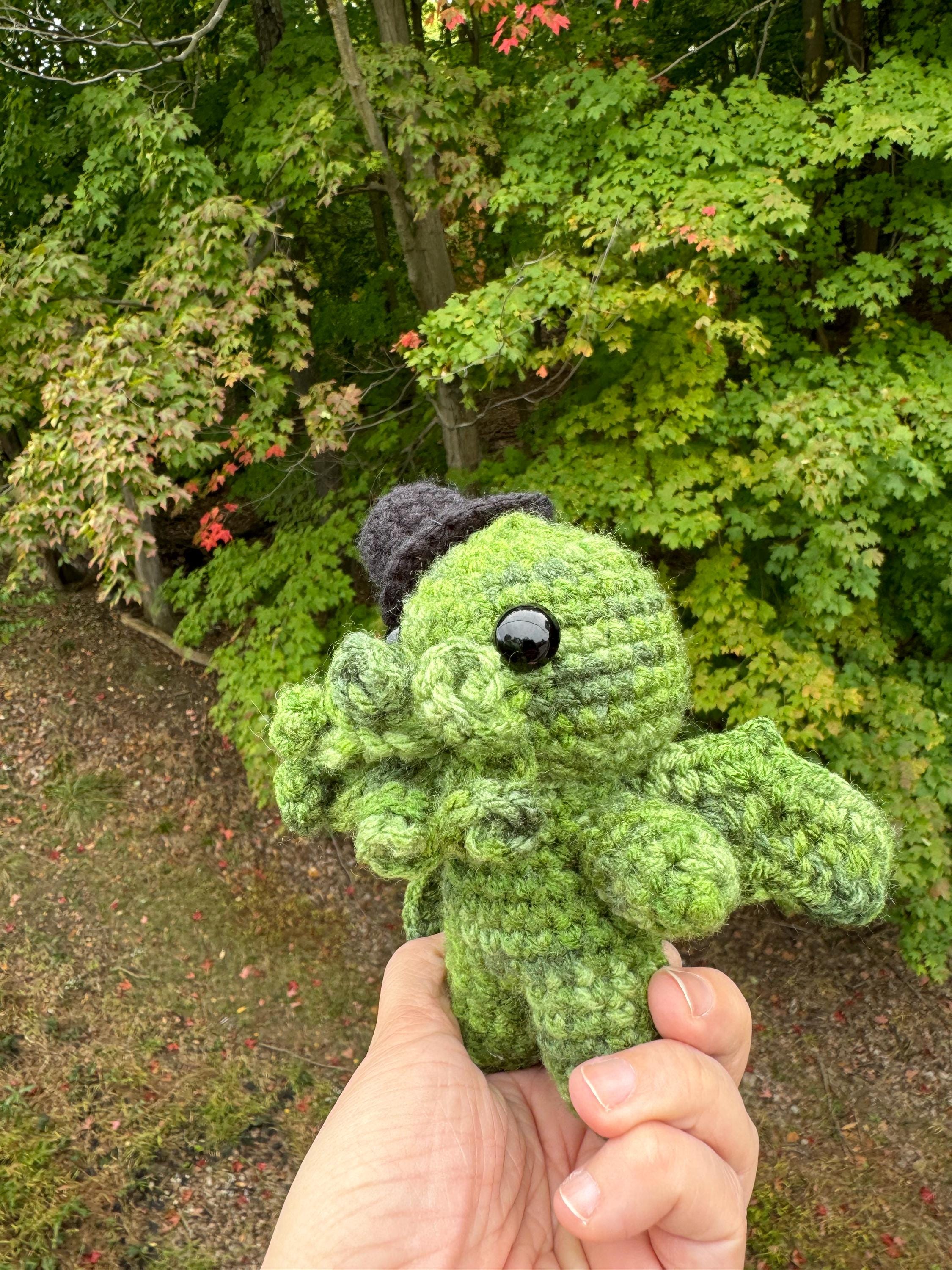Crochet Cthulu with Top Hat Plushie- Handmade Lovecraftian Monster Plush Toy