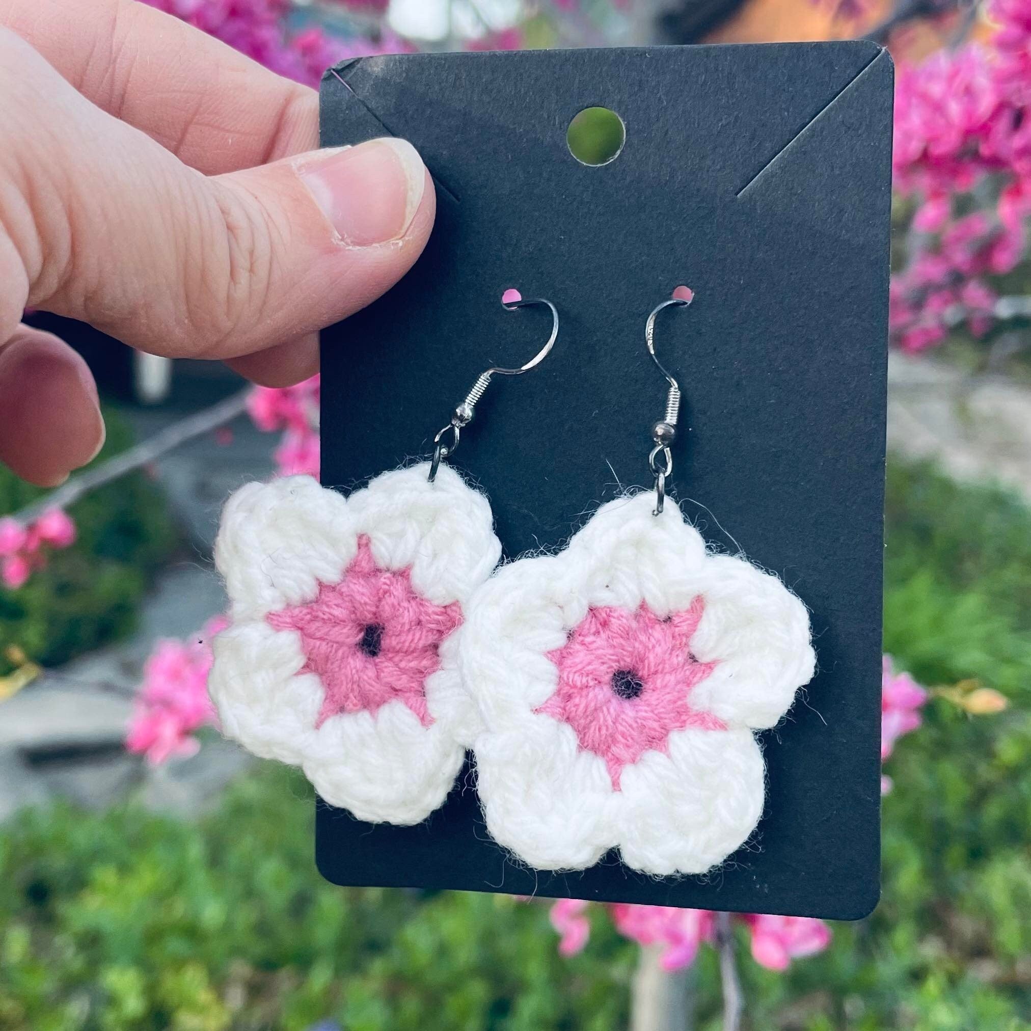 Crochet Flower Earrings: Cottagecore Cherry Blossom & Daisy