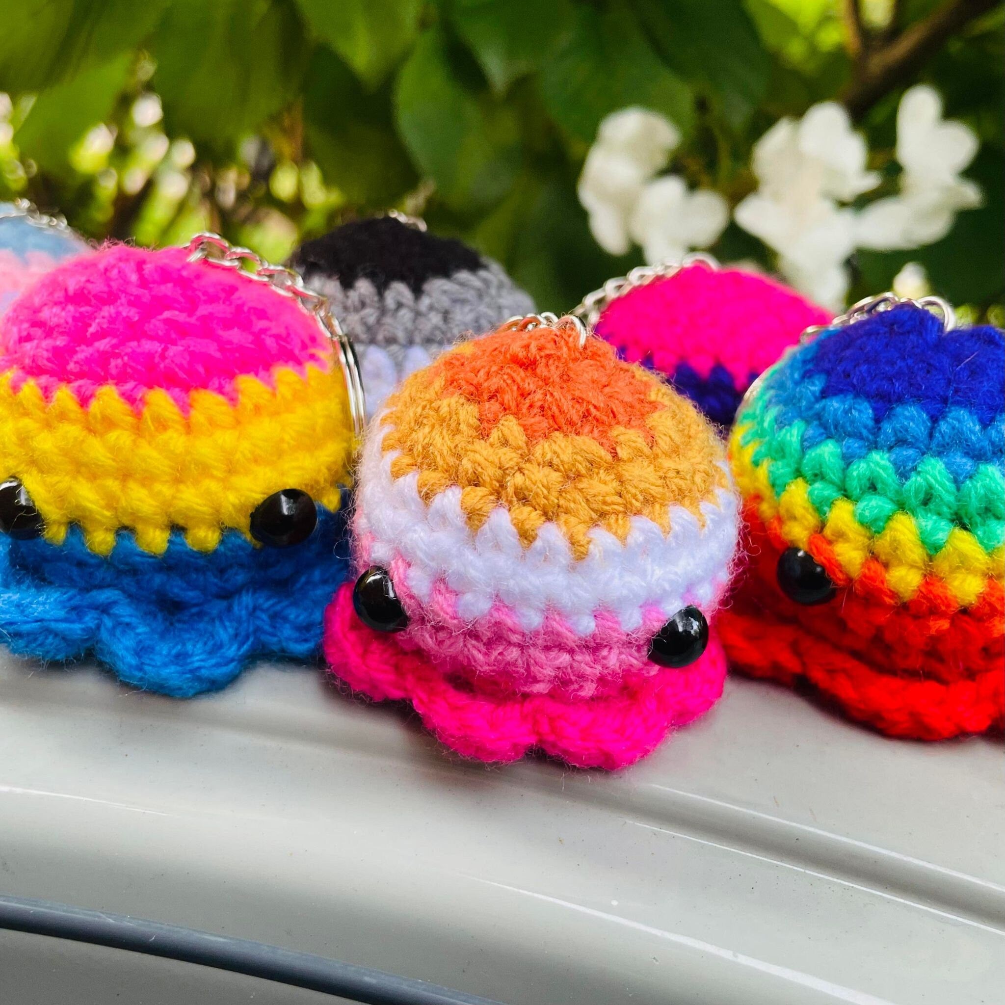 Crochet Pride Flag Octopus Keychain: LGBT Amigurumi