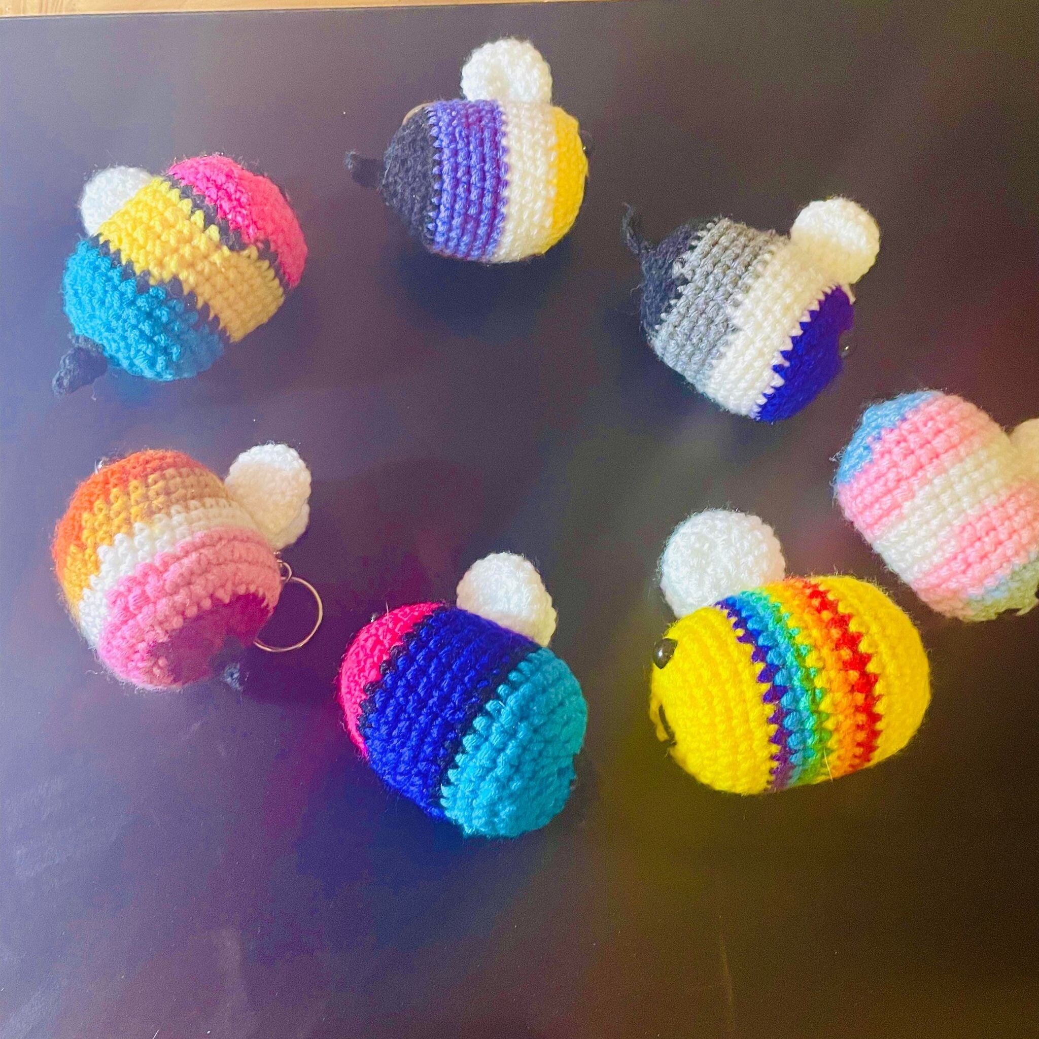 Crochet Pride Flag Bee Keychain: LGBT Amigurumi Bee