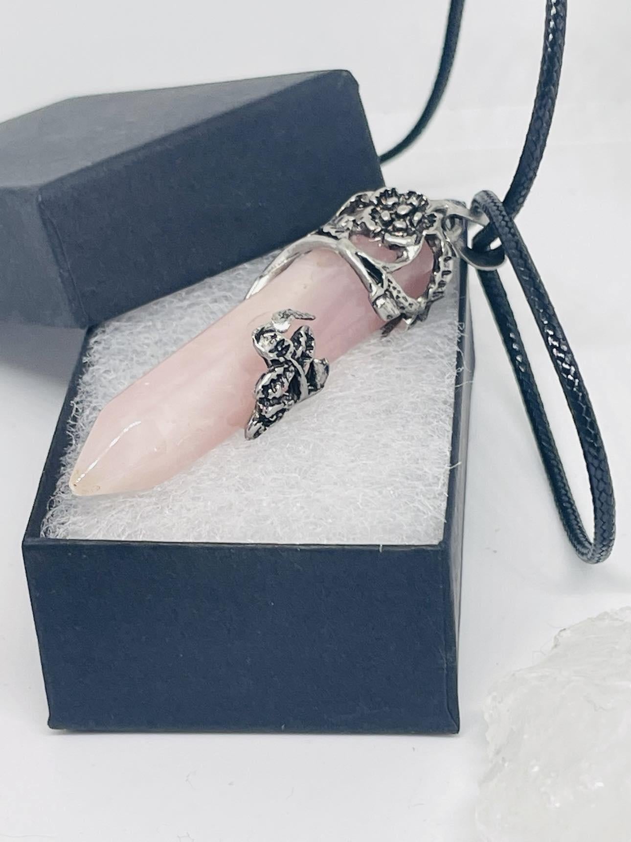 Genuine Crystal Pendant Necklace with Silver Floral Wrap Design