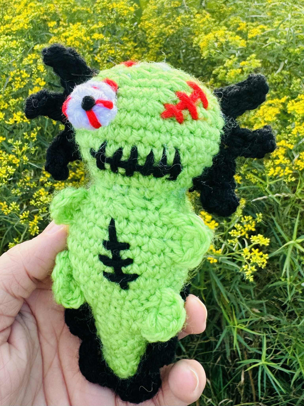 Cute Crochet Zombie Axlotl- Silly Amigurumi Axlotl- Halloween Plushie