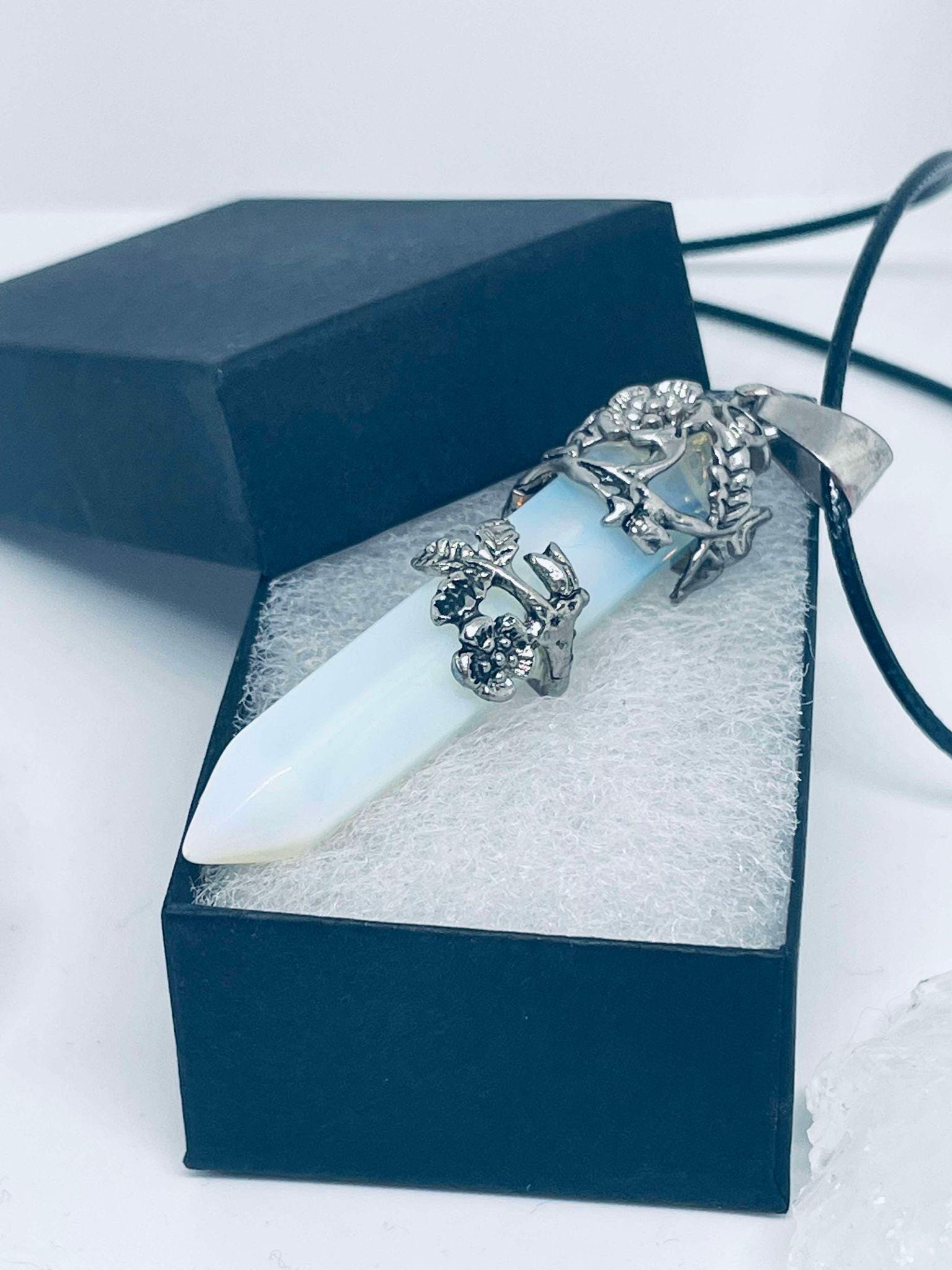 Genuine Crystal Pendant Necklace with Silver Floral Wrap Design