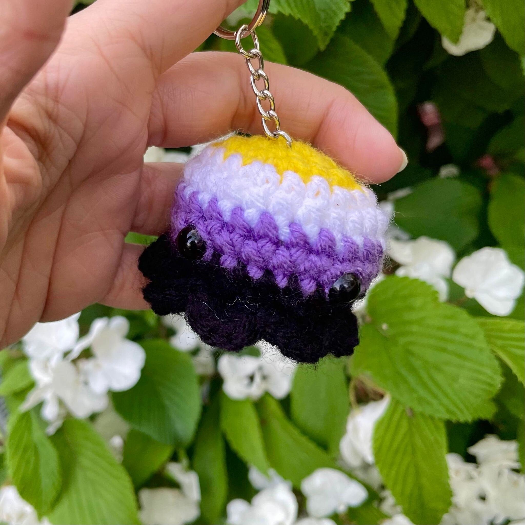 Crochet Pride Flag Octopus Keychain: LGBT Amigurumi