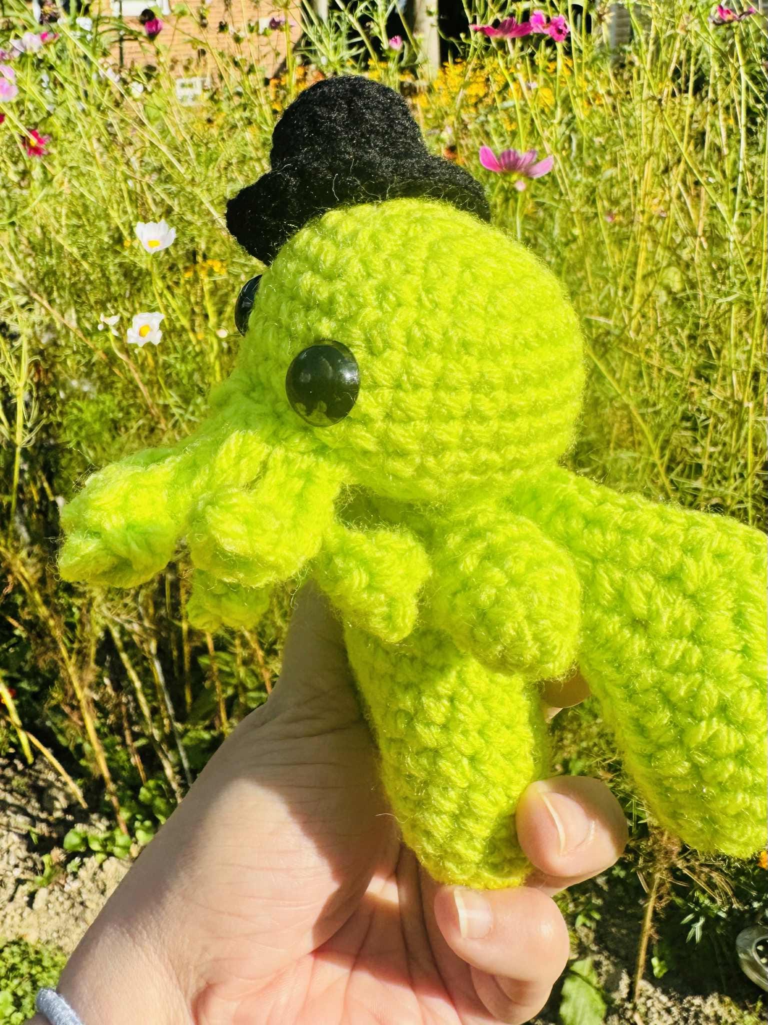 Crochet Cthulu with Top Hat Plushie- Handmade Lovecraftian Monster Plush Toy
