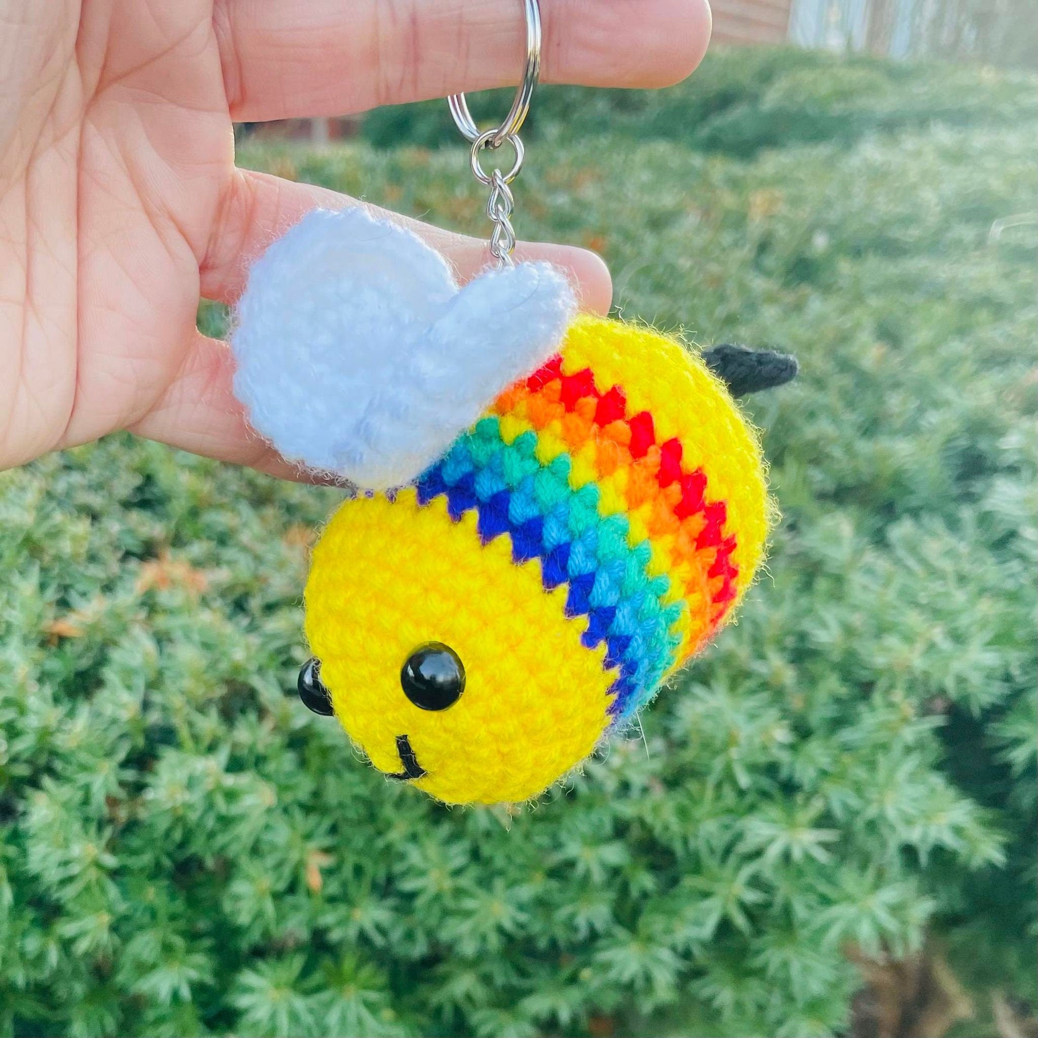 Crochet Pride Flag Bee Keychain: LGBT Amigurumi Bee