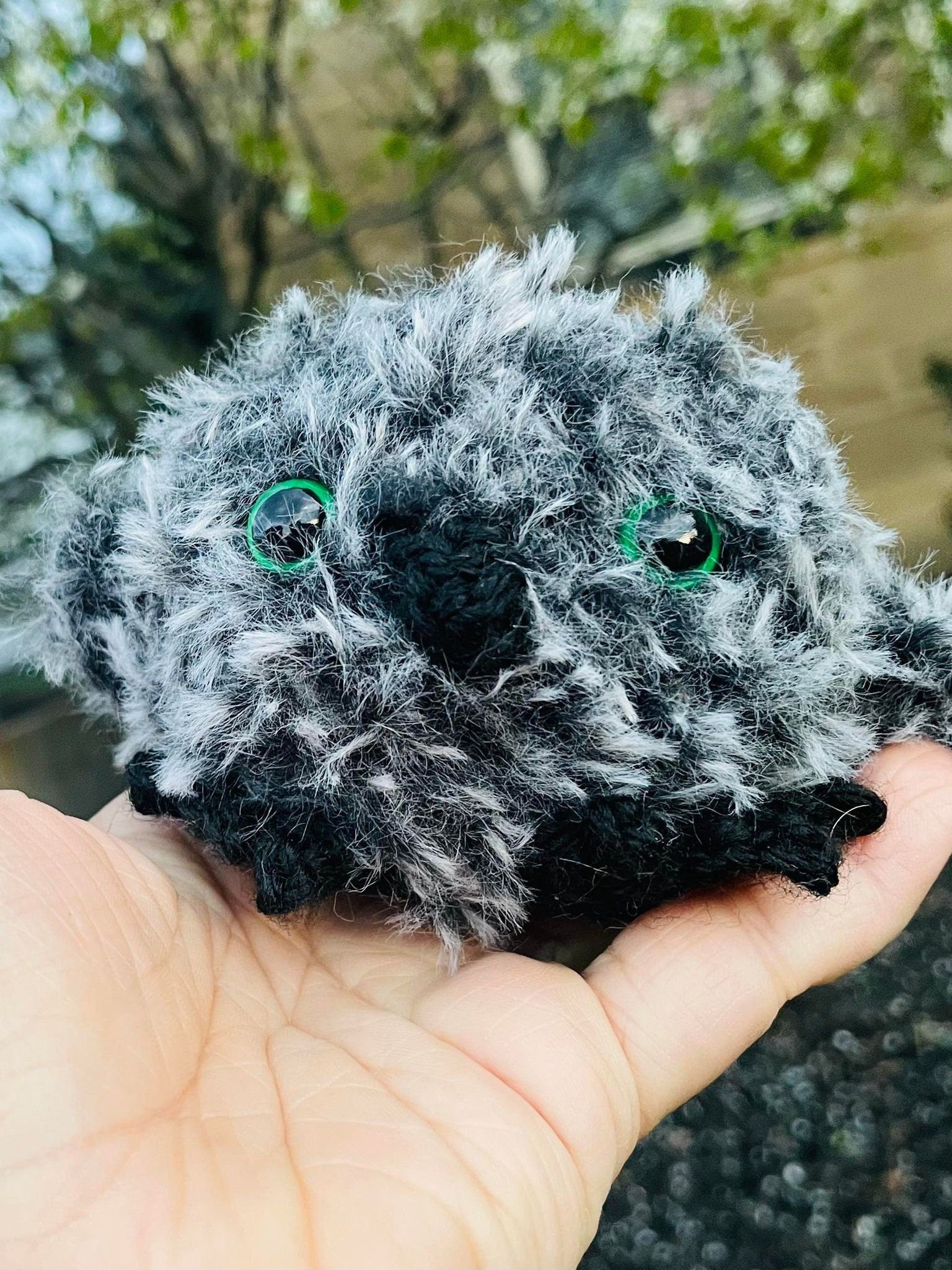Crochet Fluffy Faux Fur Owl Plush Toy- Furry Owlette Plushie_ Amigurumi Gray Owl