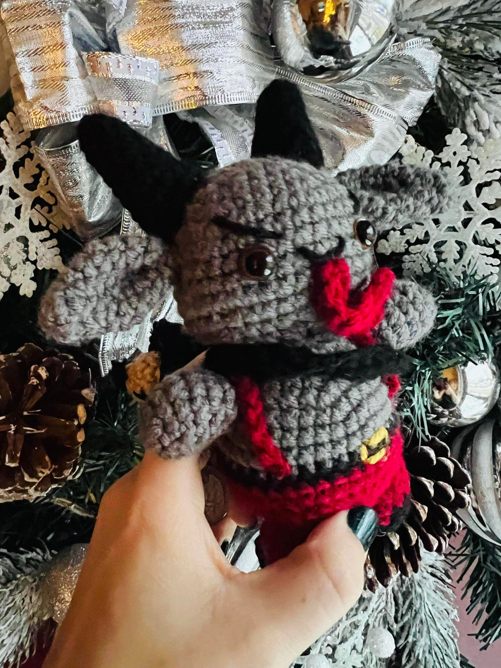Krampus Plushie- Crochet Krampus with Backpack- Handmade Doll