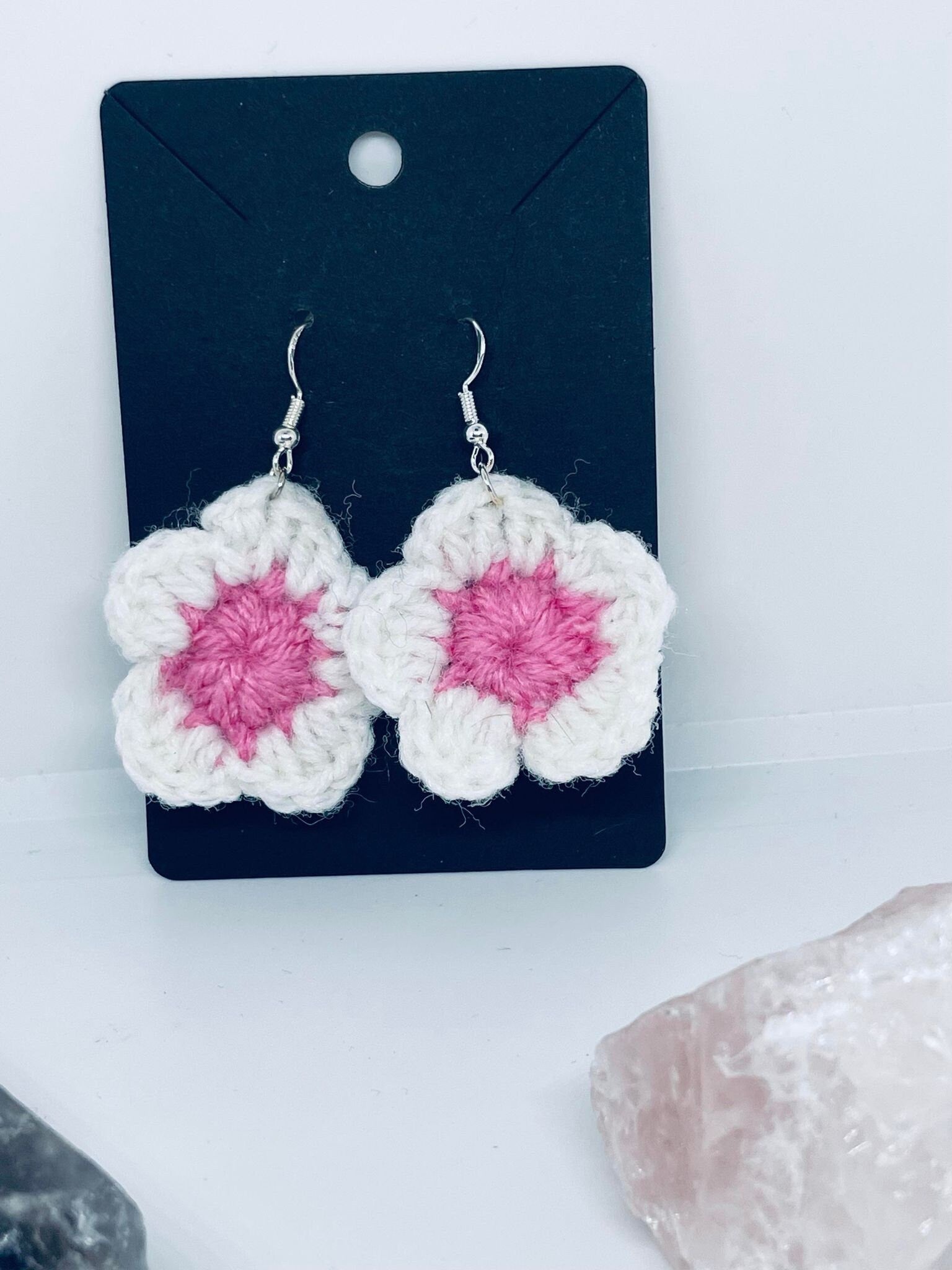 Crochet Flower Earrings: Cottagecore Cherry Blossom & Daisy