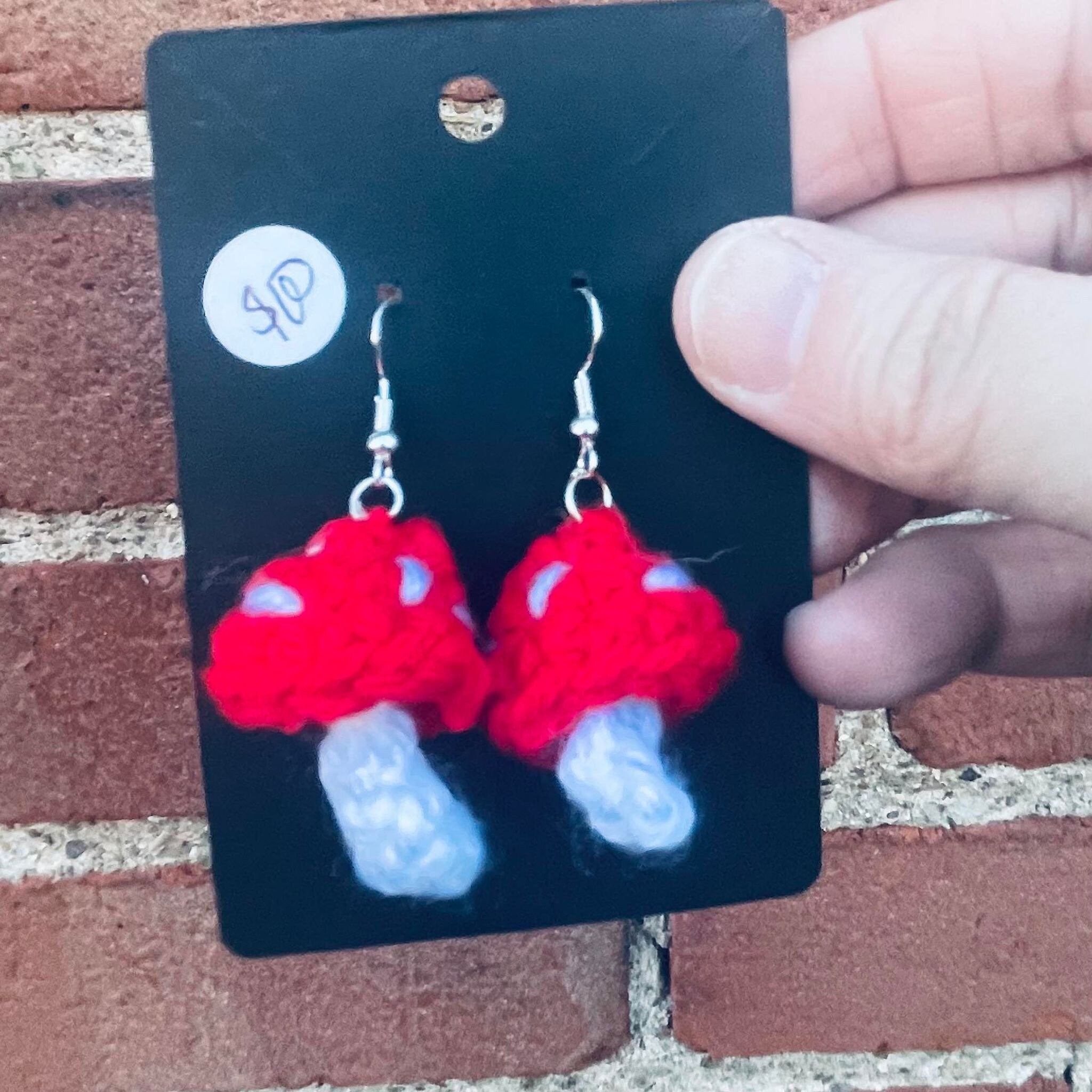 Handmade Crochet Mushroom Dangle Earring- Red Mushroom Earrings- Cottagecore