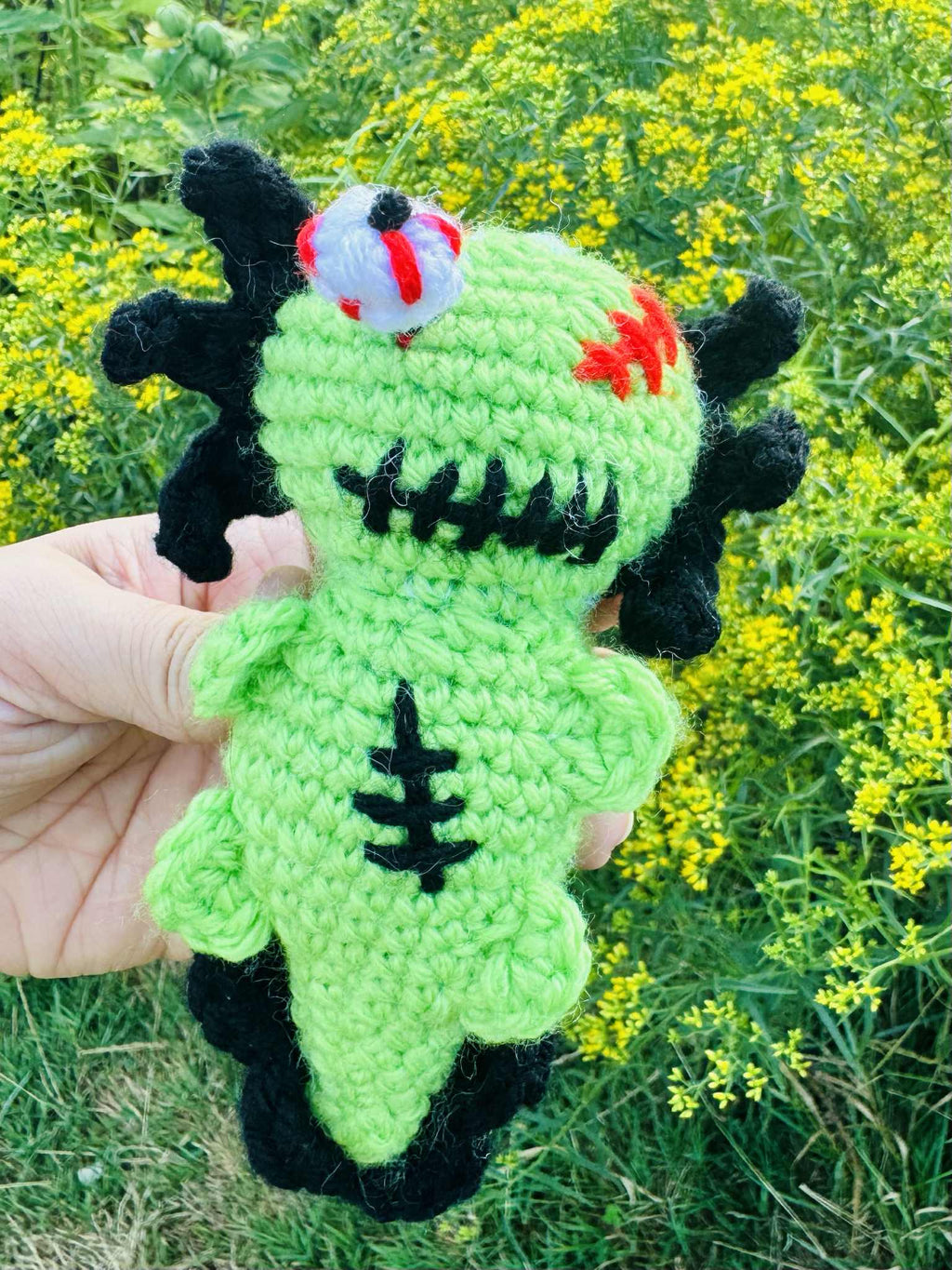 Cute Crochet Zombie Axlotl- Silly Amigurumi Axlotl- Halloween Plushie
