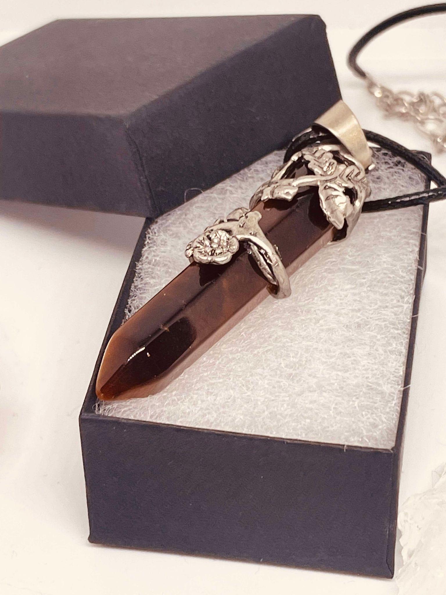 Genuine Crystal Pendant Necklace with Silver Floral Wrap Design