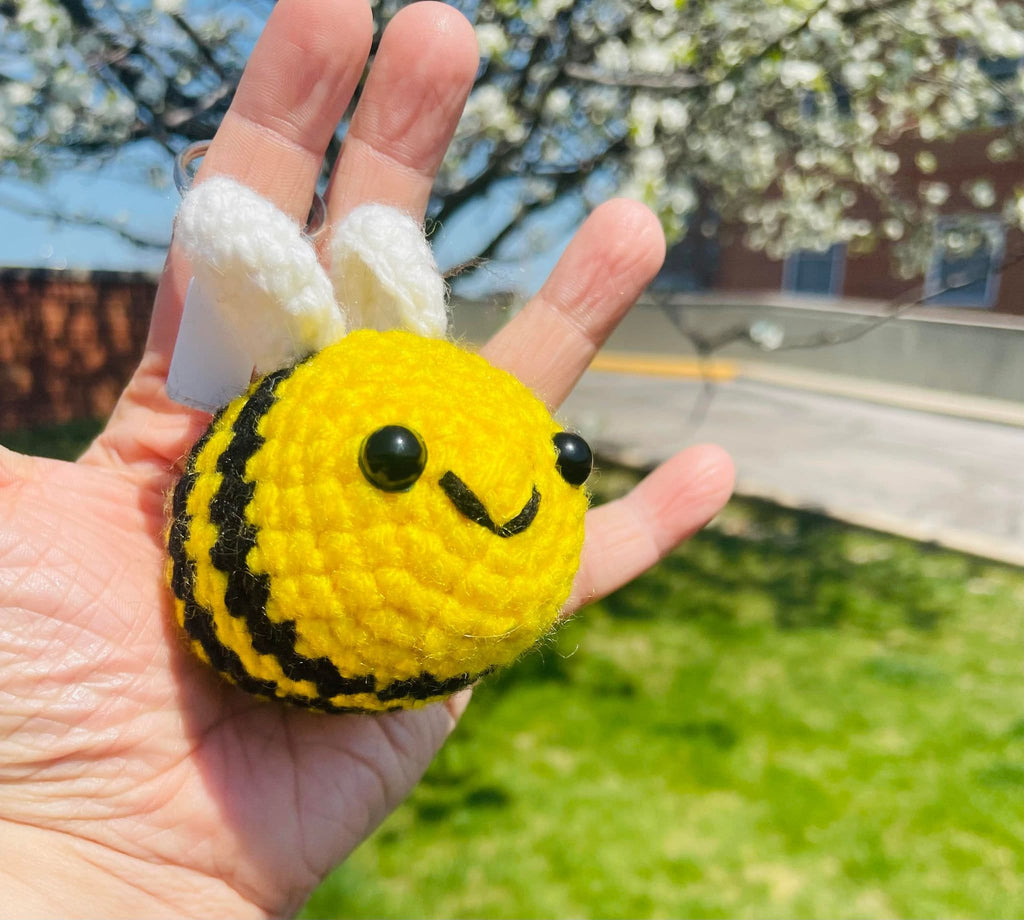 Crochet Chubby Bee Keychain: Amigurumi Plush Kawaii Accessory