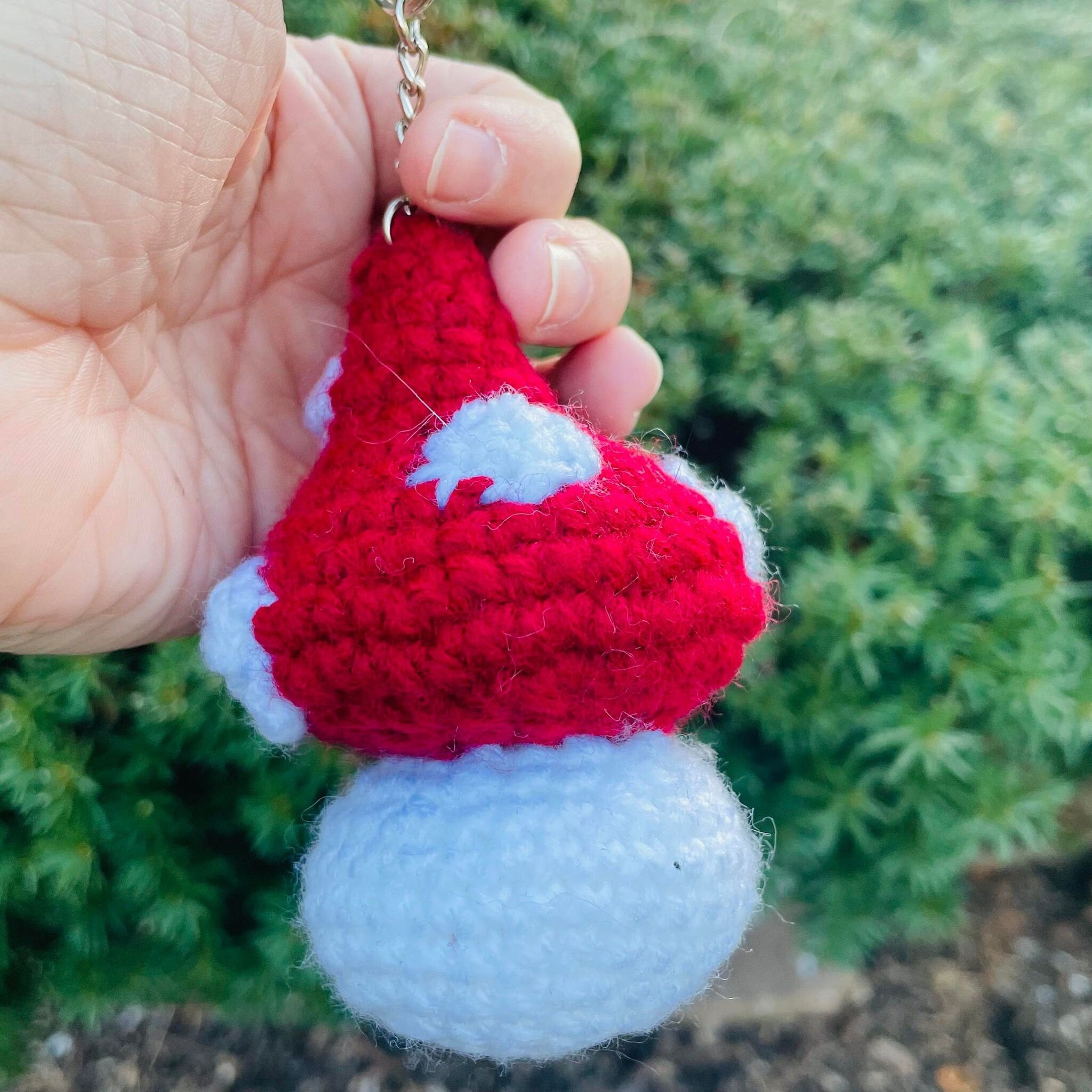 Crochet Mushroom Keychain: Cottagecore Red and White Amigurumi