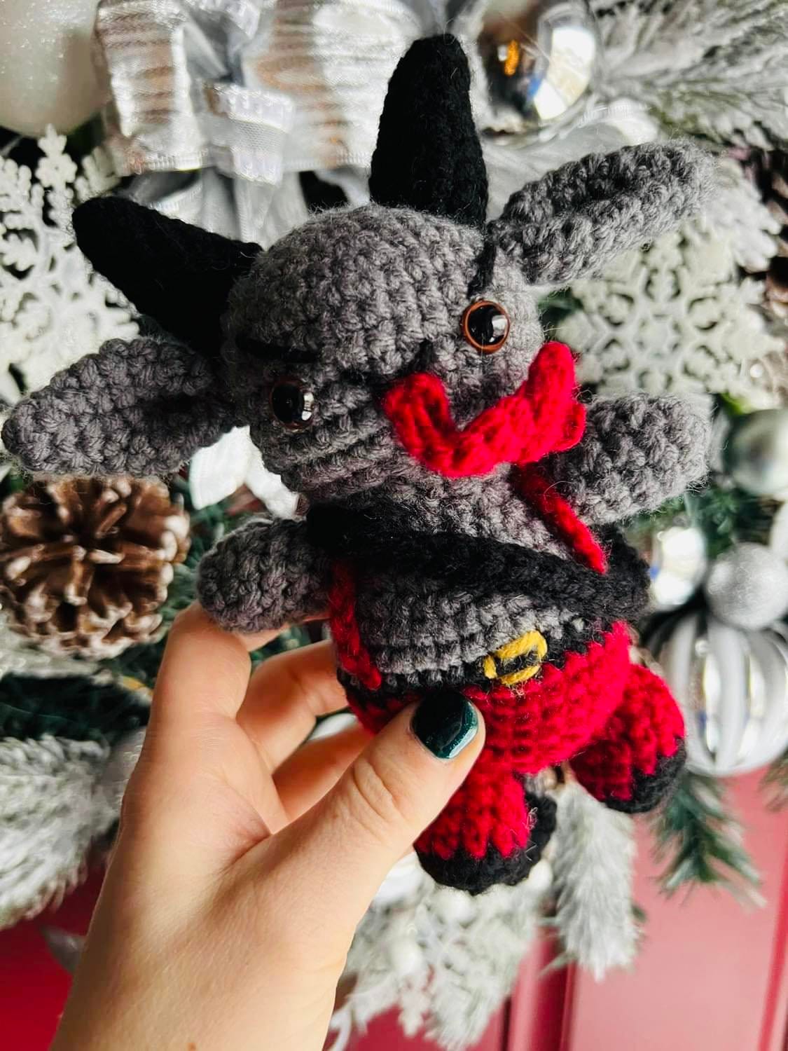 Krampus Plushie- Crochet Krampus with Backpack- Handmade Doll