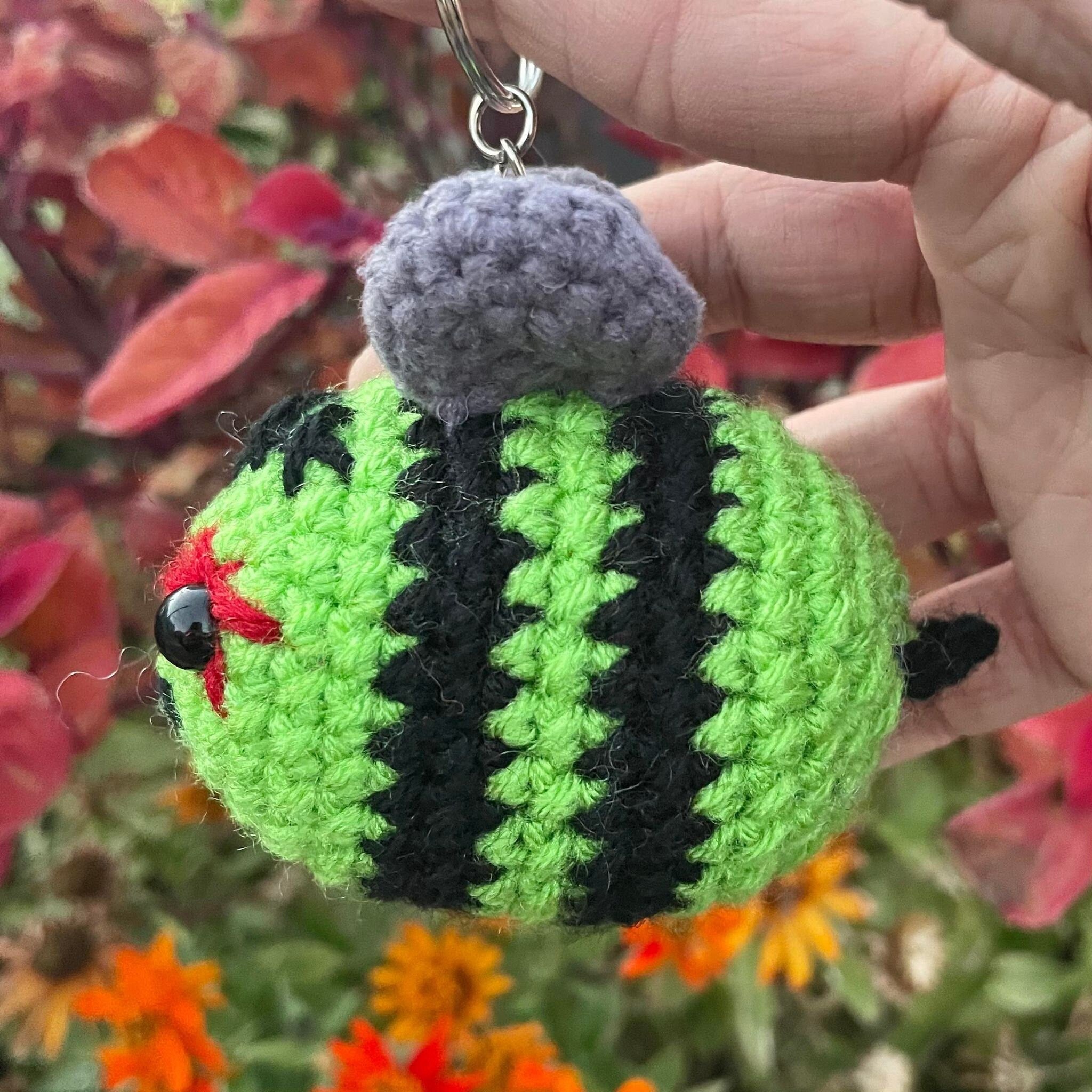 Crochet Zombee Key Ring- Zombie Bee- Amigurumi Bee- Halloween Plush Keychain
