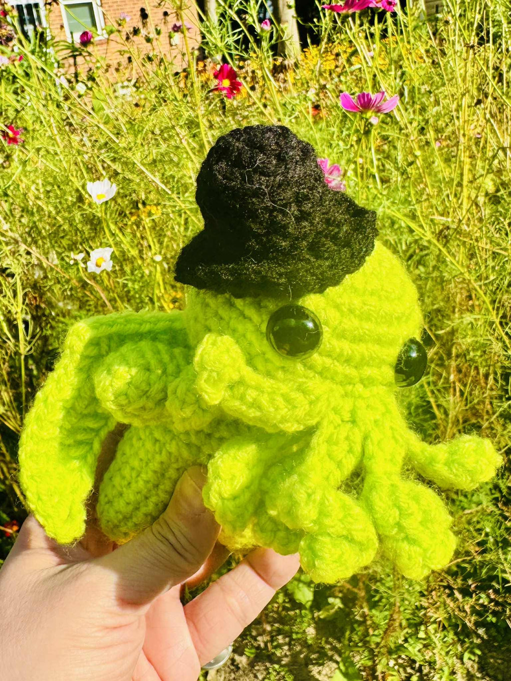Crochet Cthulu with Top Hat Plushie- Handmade Lovecraftian Monster Plush Toy