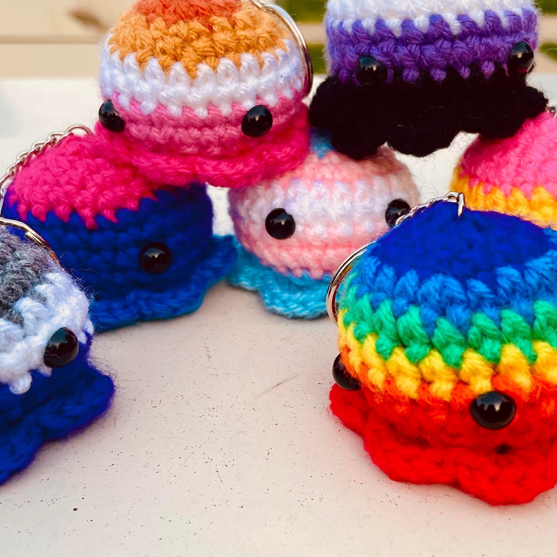 Crochet Pride Flag Octopus Keychain: LGBT Amigurumi