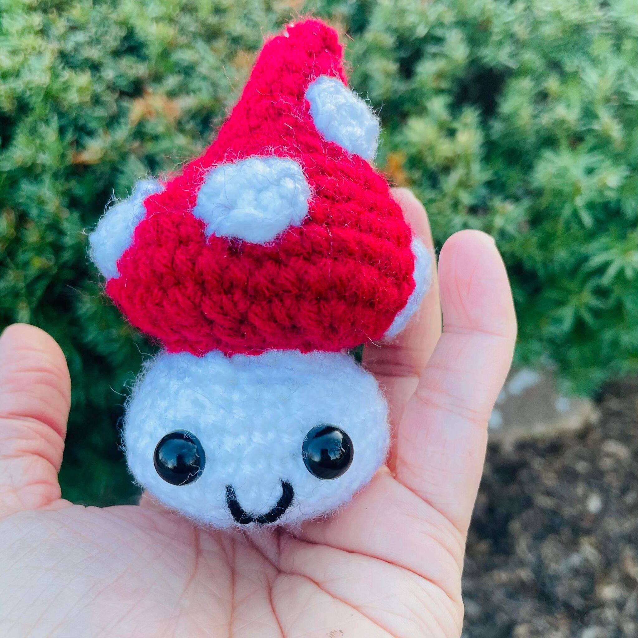 Crochet Mushroom Keychain: Cottagecore Red and White Amigurumi