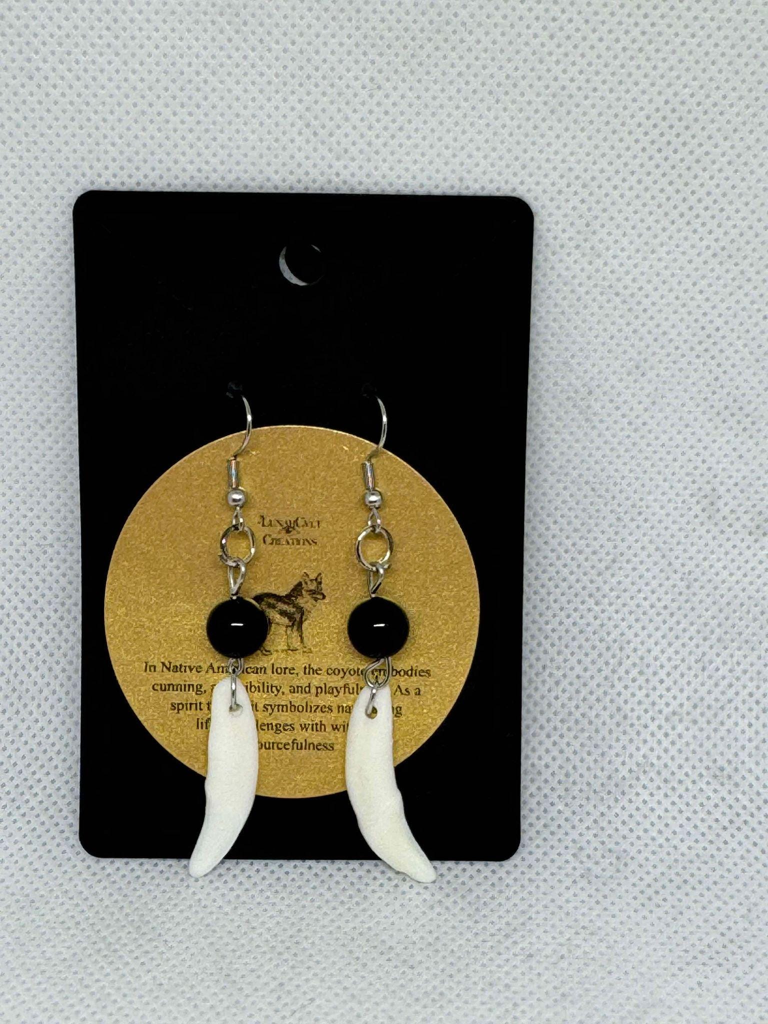 Genuine Coyote Fang Dangle Earrings- Ethically Sourced Taxidermy Jewelry