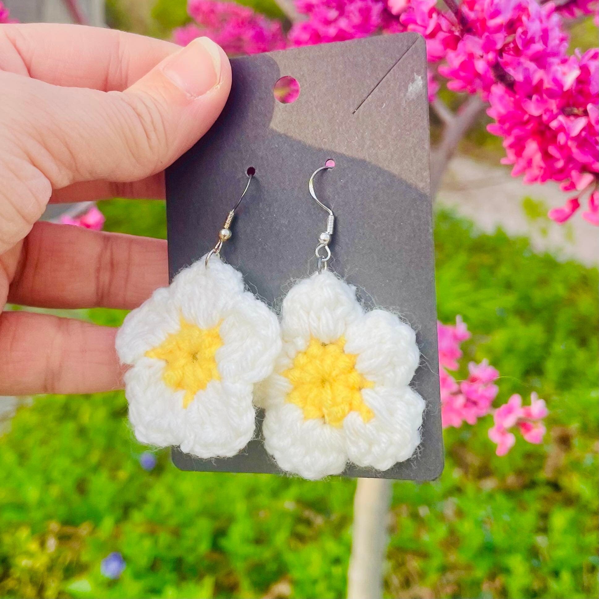 Crochet Flower Earrings: Cottagecore Cherry Blossom & Daisy