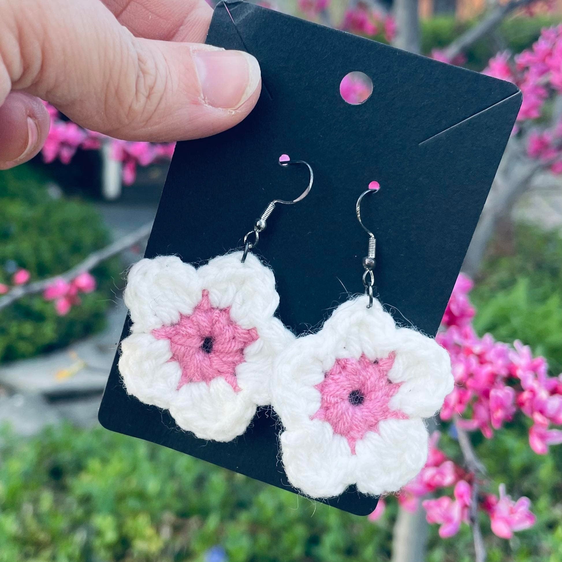 Crochet Flower Earrings: Cottagecore Cherry Blossom & Daisy