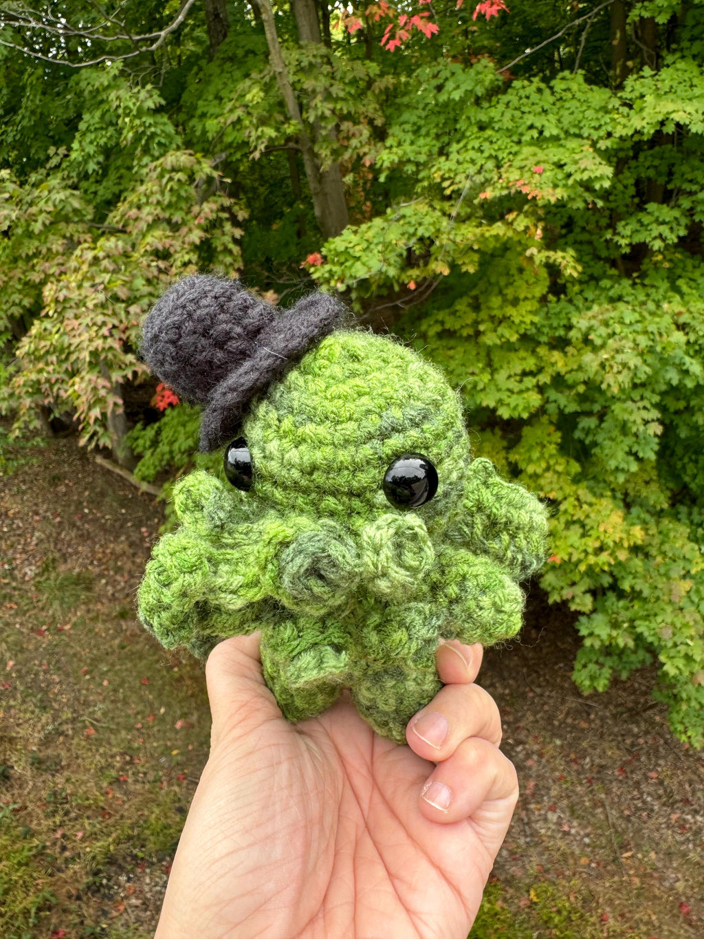 Crochet Cthulu with Top Hat Plushie- Handmade Lovecraftian Monster Plush Toy