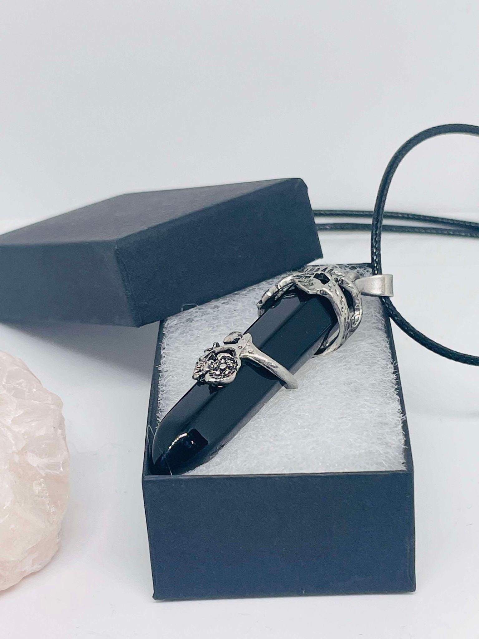 Genuine Crystal Pendant Necklace with Silver Floral Wrap Design