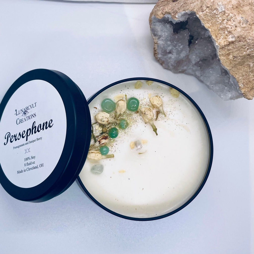 Persephone Goddess Candle: Pomegranate Juniper Scented Soy Candle