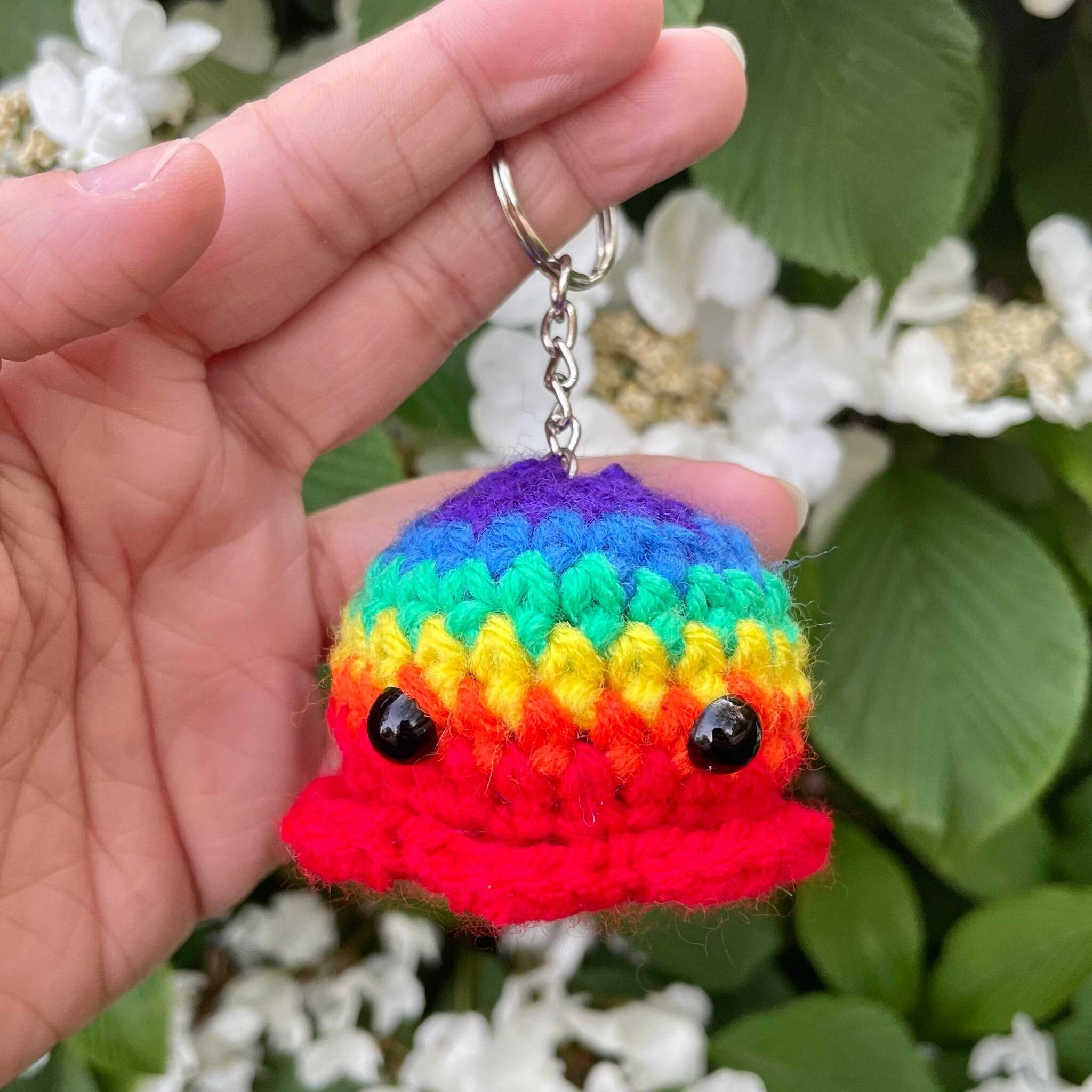 Crochet Pride Flag Octopus Keychain: LGBT Amigurumi