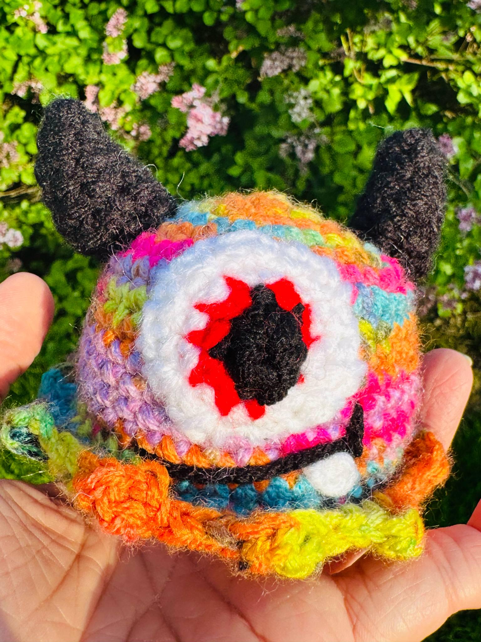 Crochet Cyclops Monster- Amigurumi One-Eyed Alien- Multicolor Alien Mini Plushie