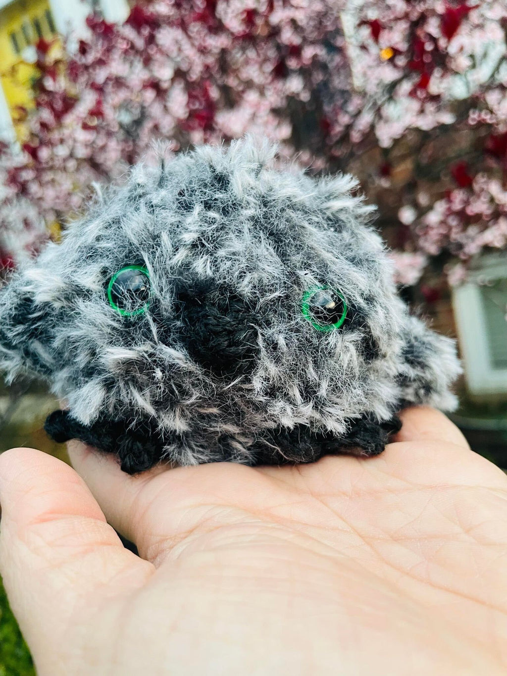 Crochet Fluffy Faux Fur Owl Plush Toy- Furry Owlette Plushie_ Amigurumi Gray Owl