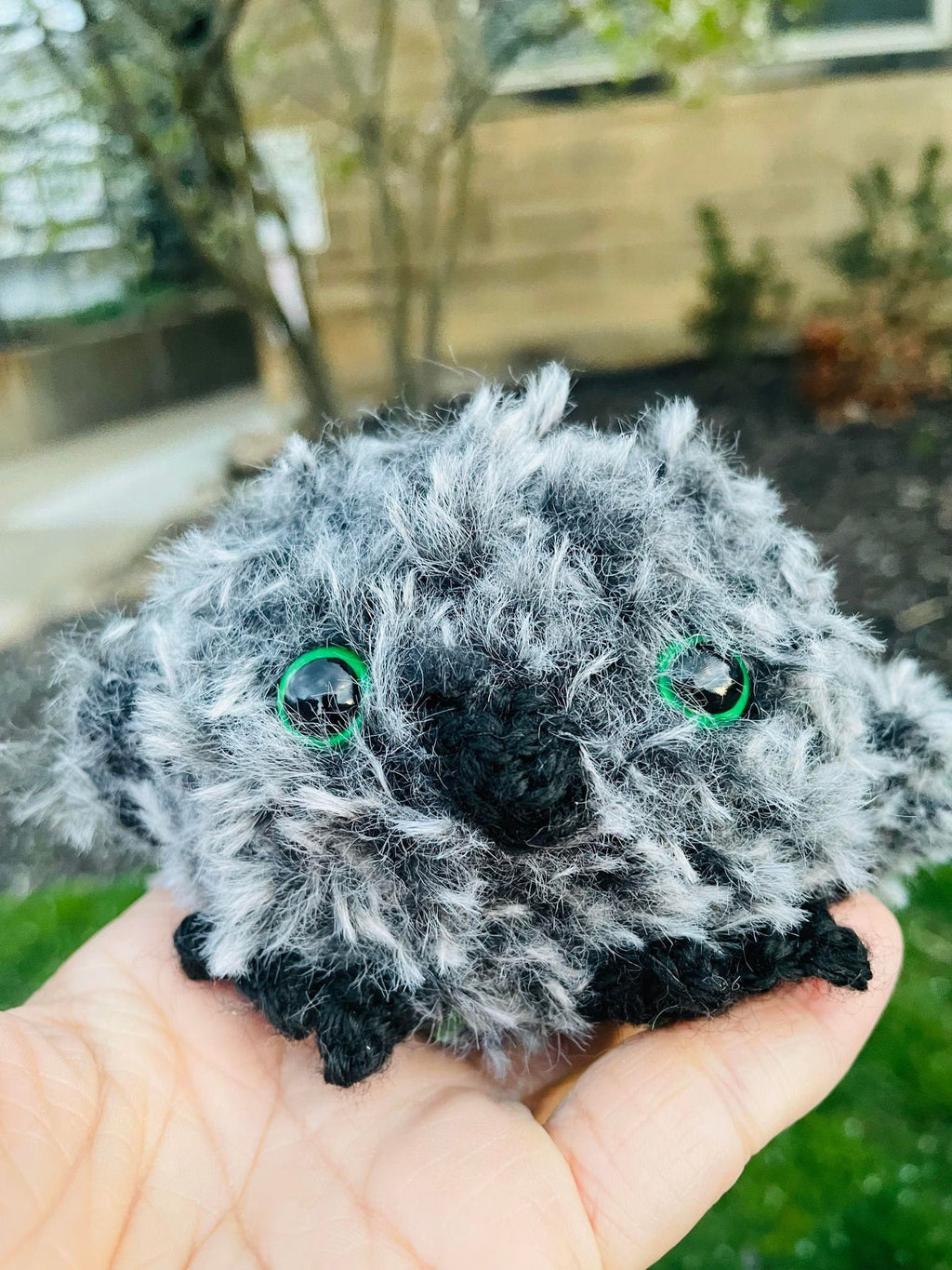 Crochet Fluffy Faux Fur Owl Plush Toy- Furry Owlette Plushie_ Amigurumi Gray Owl