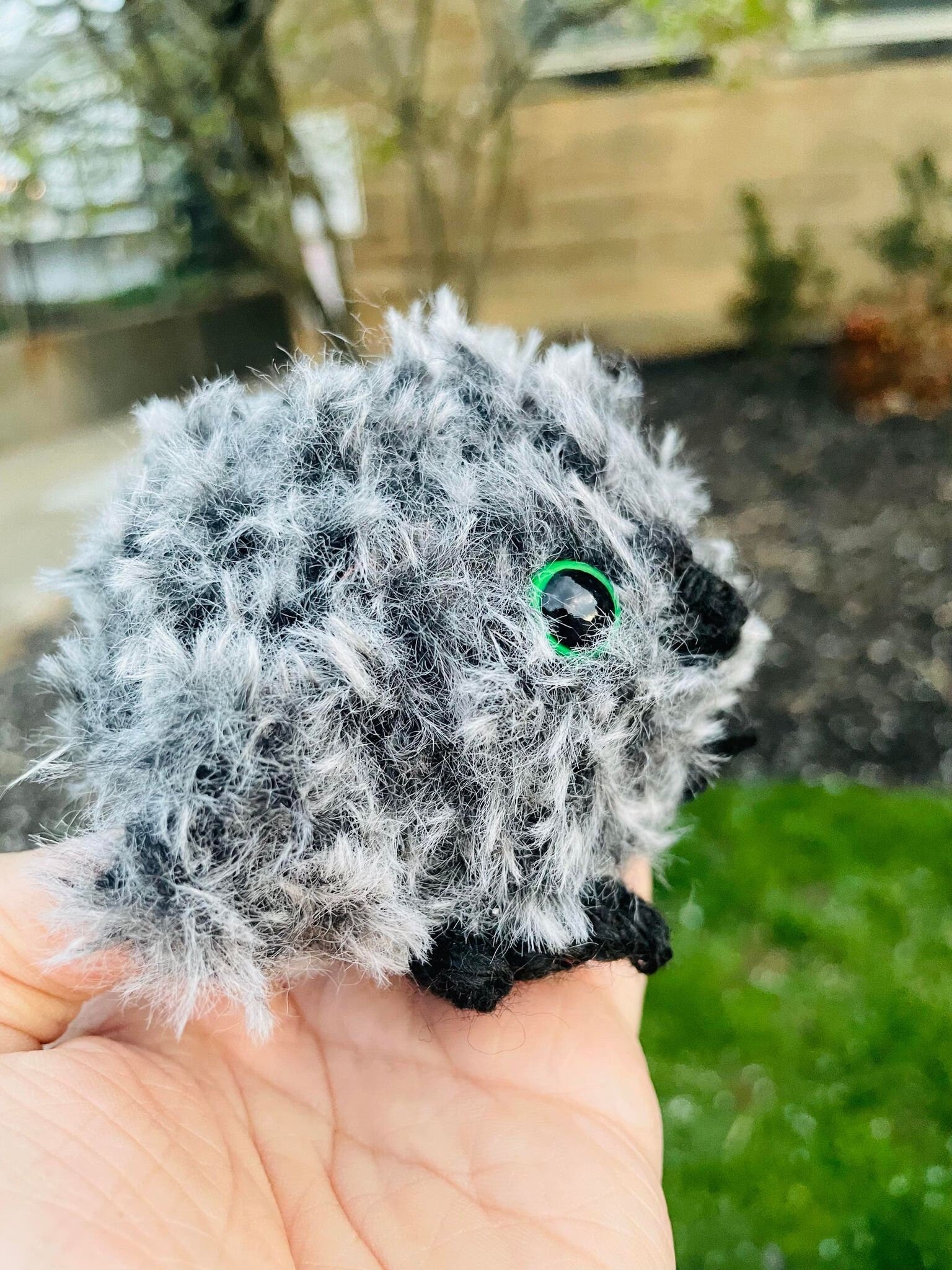 Crochet Fluffy Faux Fur Owl Plush Toy- Furry Owlette Plushie_ Amigurumi Gray Owl
