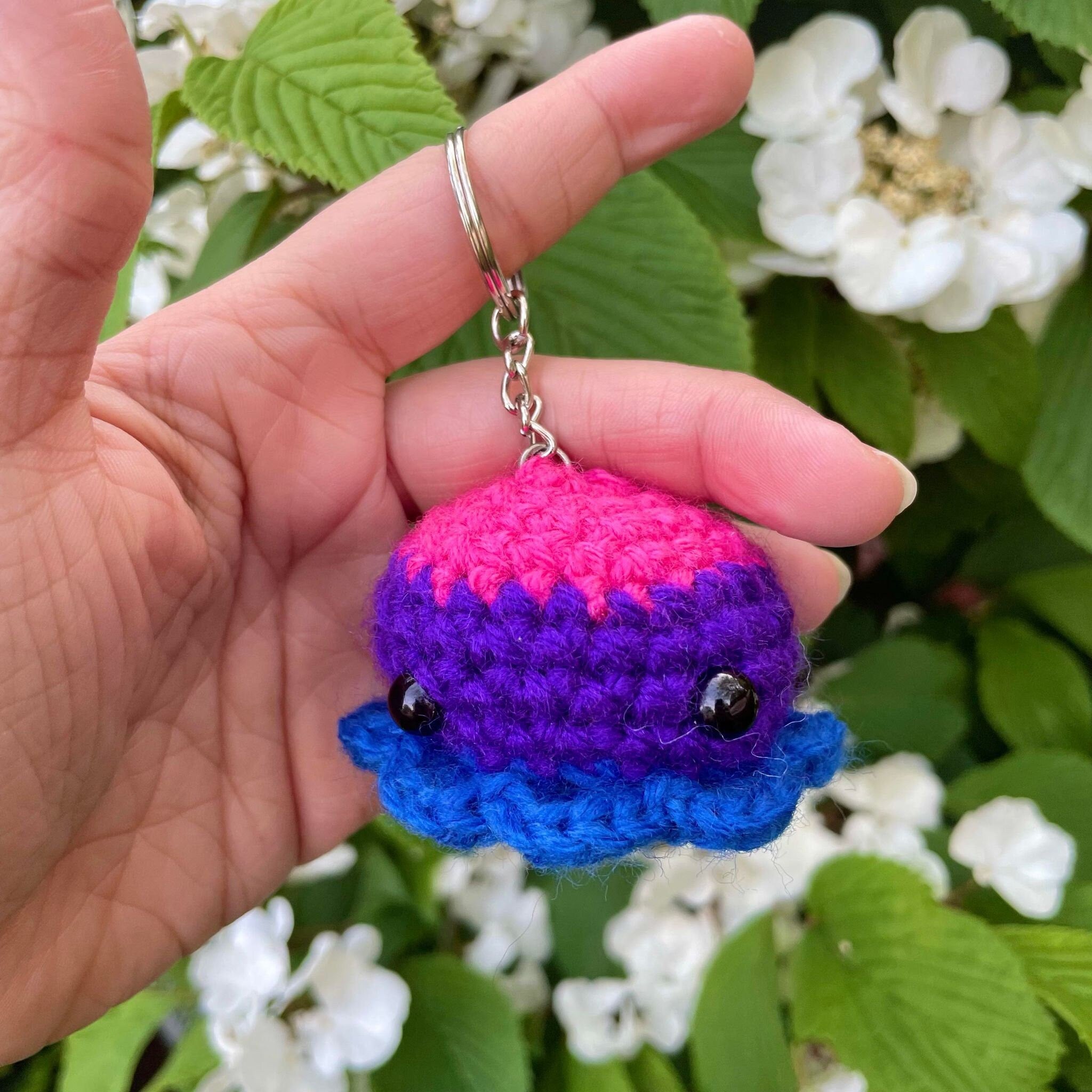Crochet Pride Flag Octopus Keychain: LGBT Amigurumi