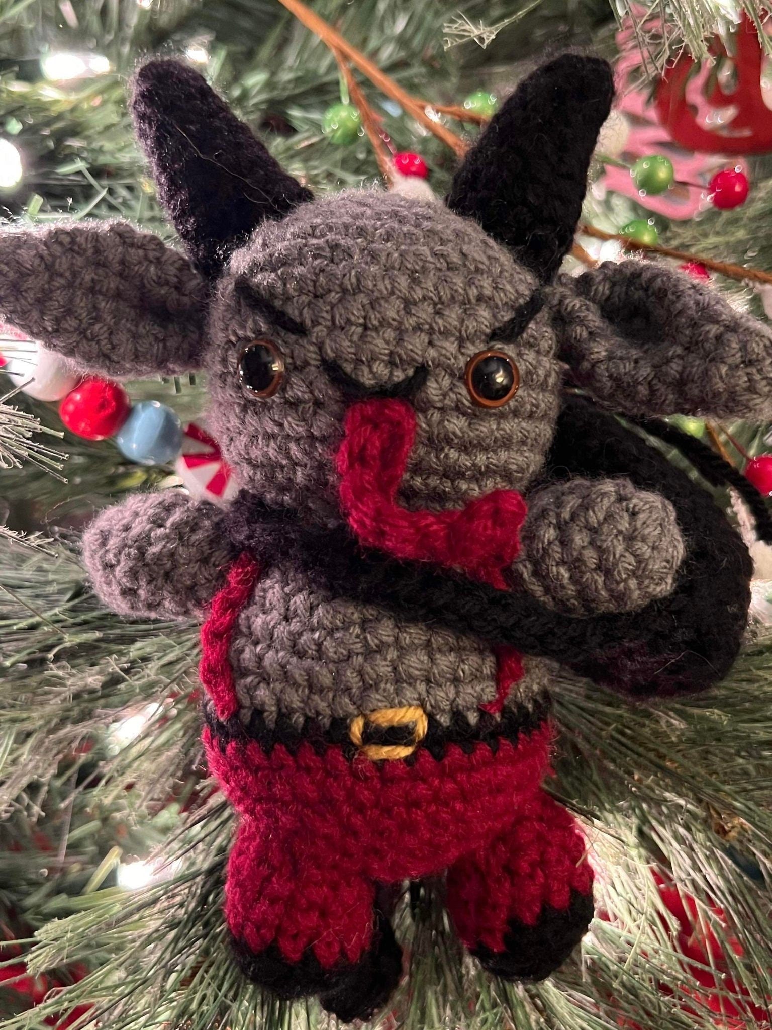 Krampus Plushie- Crochet Krampus with Backpack- Handmade Doll