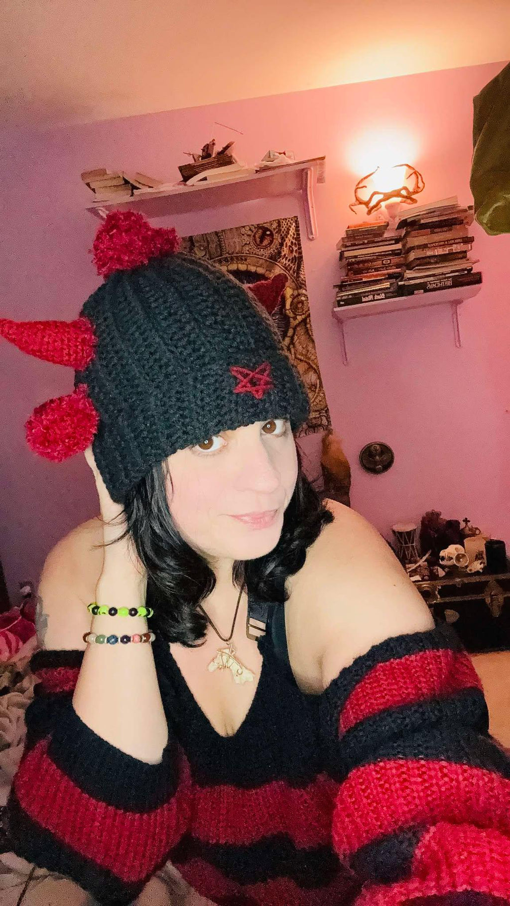 Handmade Crochet Baphomet Hat With Horns- Cosplay Baphomet Beanie