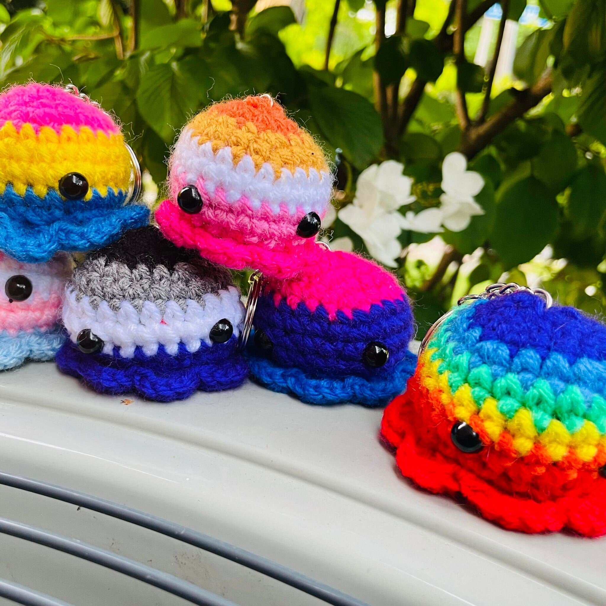 Crochet Pride Flag Octopus Keychain: LGBT Amigurumi